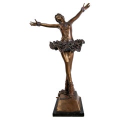 1980s Bronze Sculpture of a Dancer Signed Ac. Foyrel 