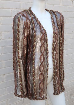 1980’s Bronze Sequin & Gold Bead Embellished Boyfriend Jacket