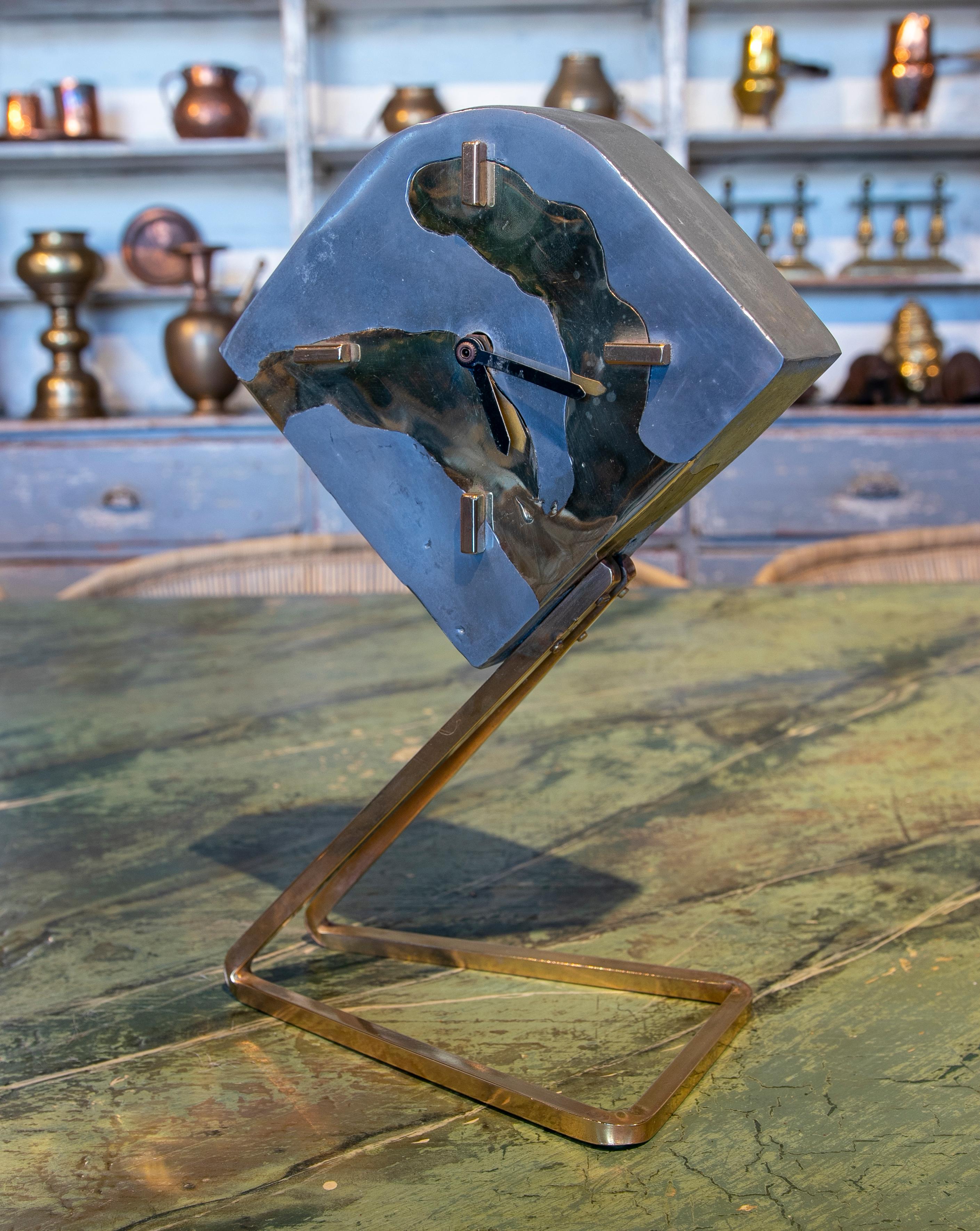 Spanish 1980s Bronze Table Clock from Artist David Marshall For Sale