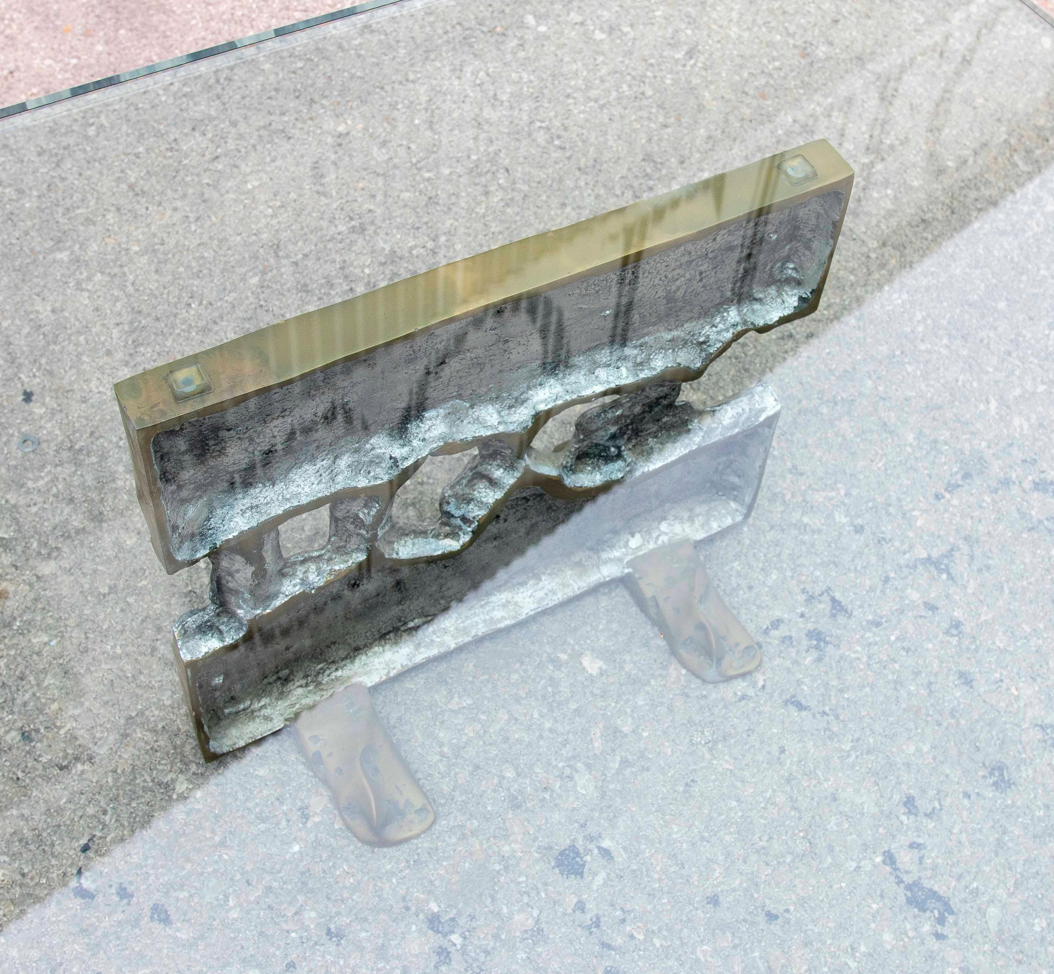 1980s Bronze Table with Glass by David Marshall – Brutalist Sculptural Design For Sale 5