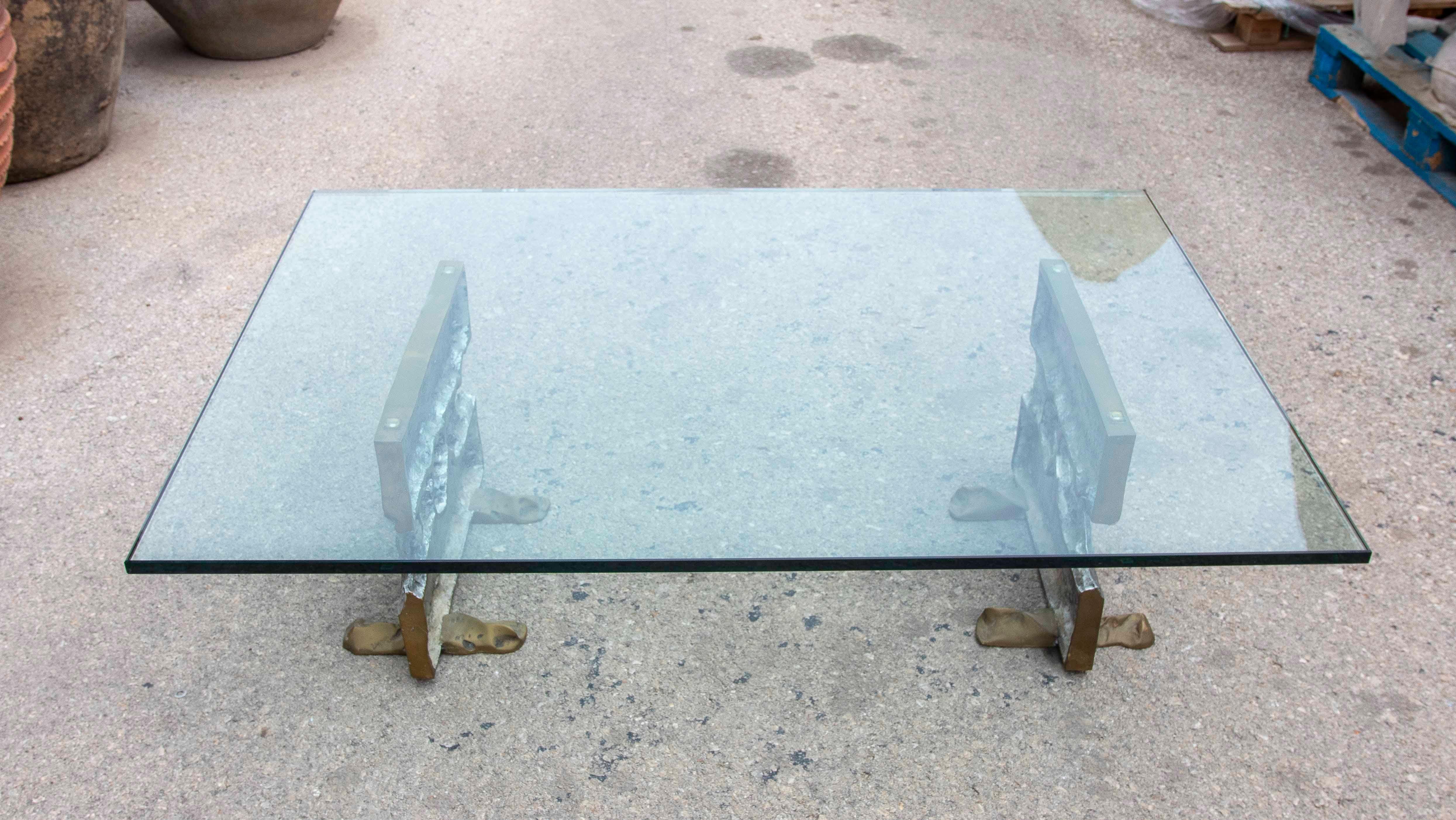 1980s Bronze Table with Glass by David Marshall – Brutalist Sculptural Design For Sale 6
