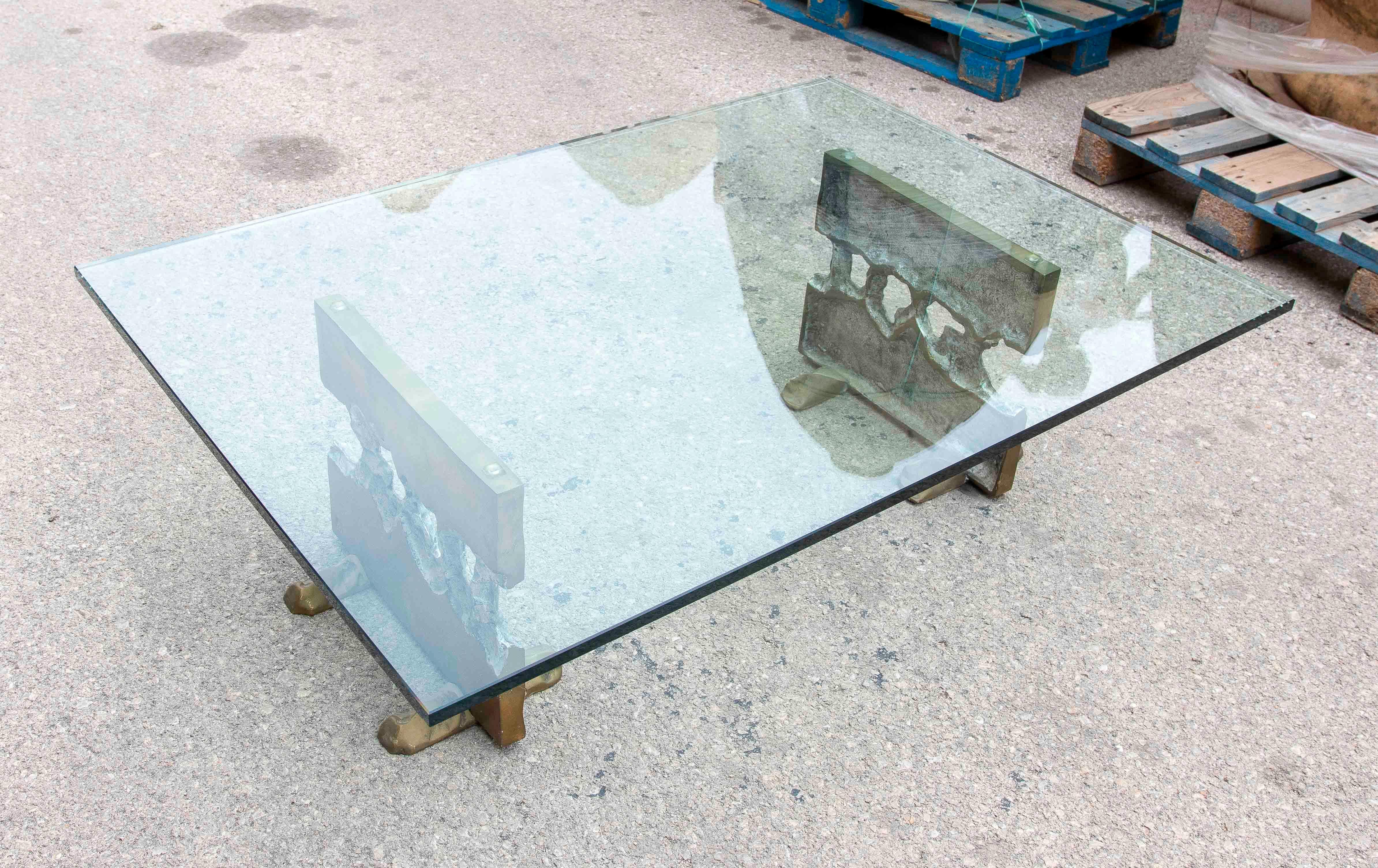 1980s Bronze Table with Glass by David Marshall – Brutalist Sculptural Design For Sale 7