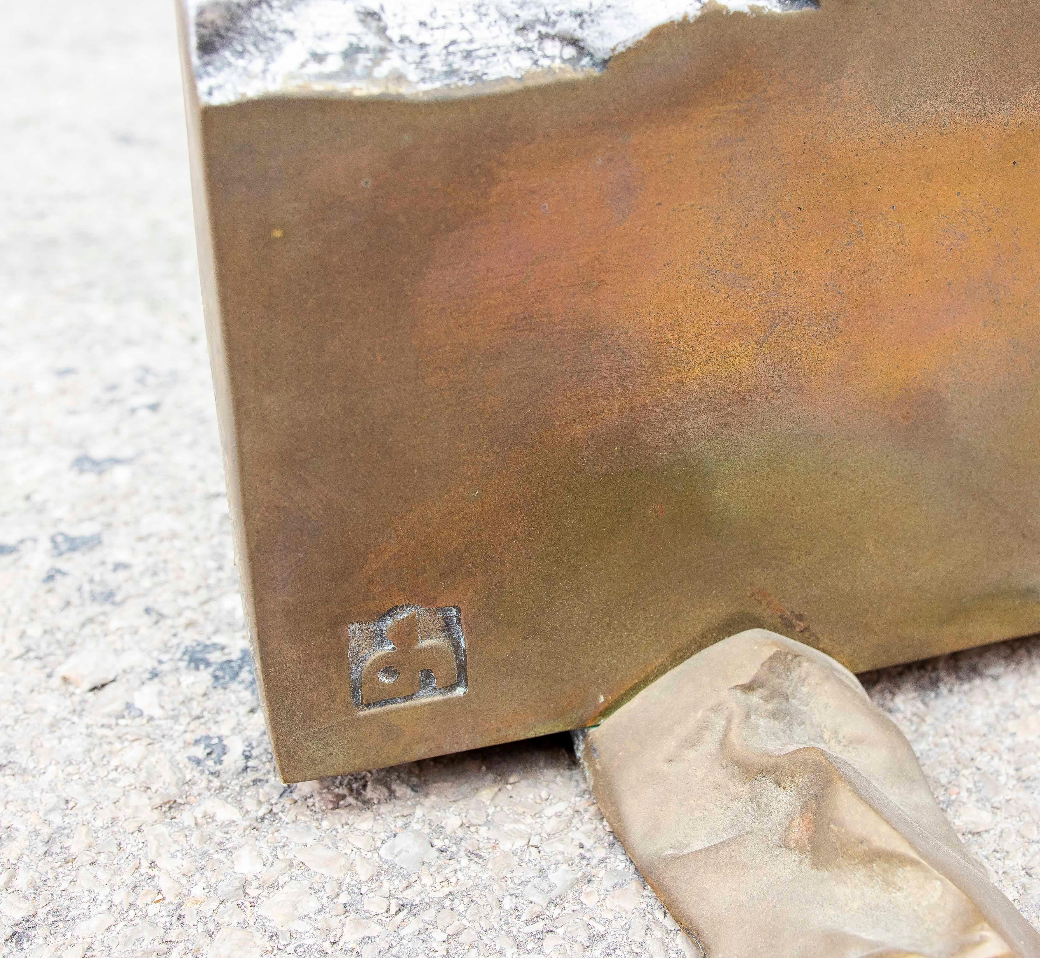 20th Century 1980s Bronze Table with Glass by David Marshall – Brutalist Sculptural Design For Sale