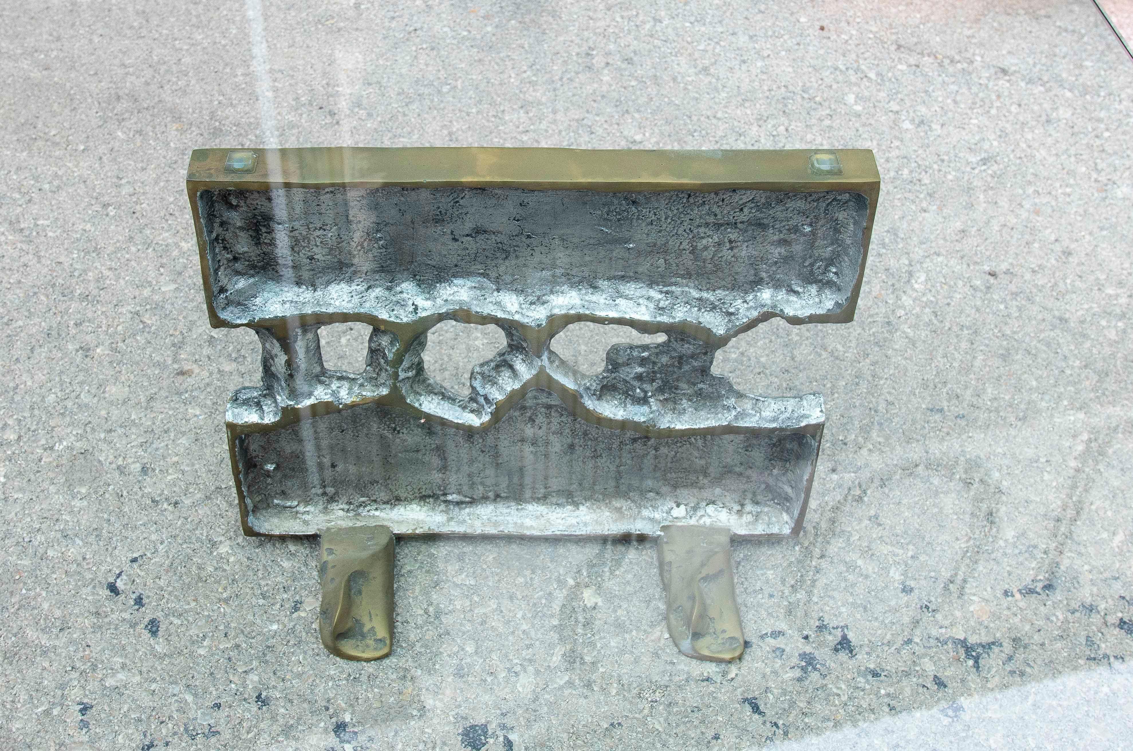 1980s Bronze Table with Glass by David Marshall – Brutalist Sculptural Design For Sale 1
