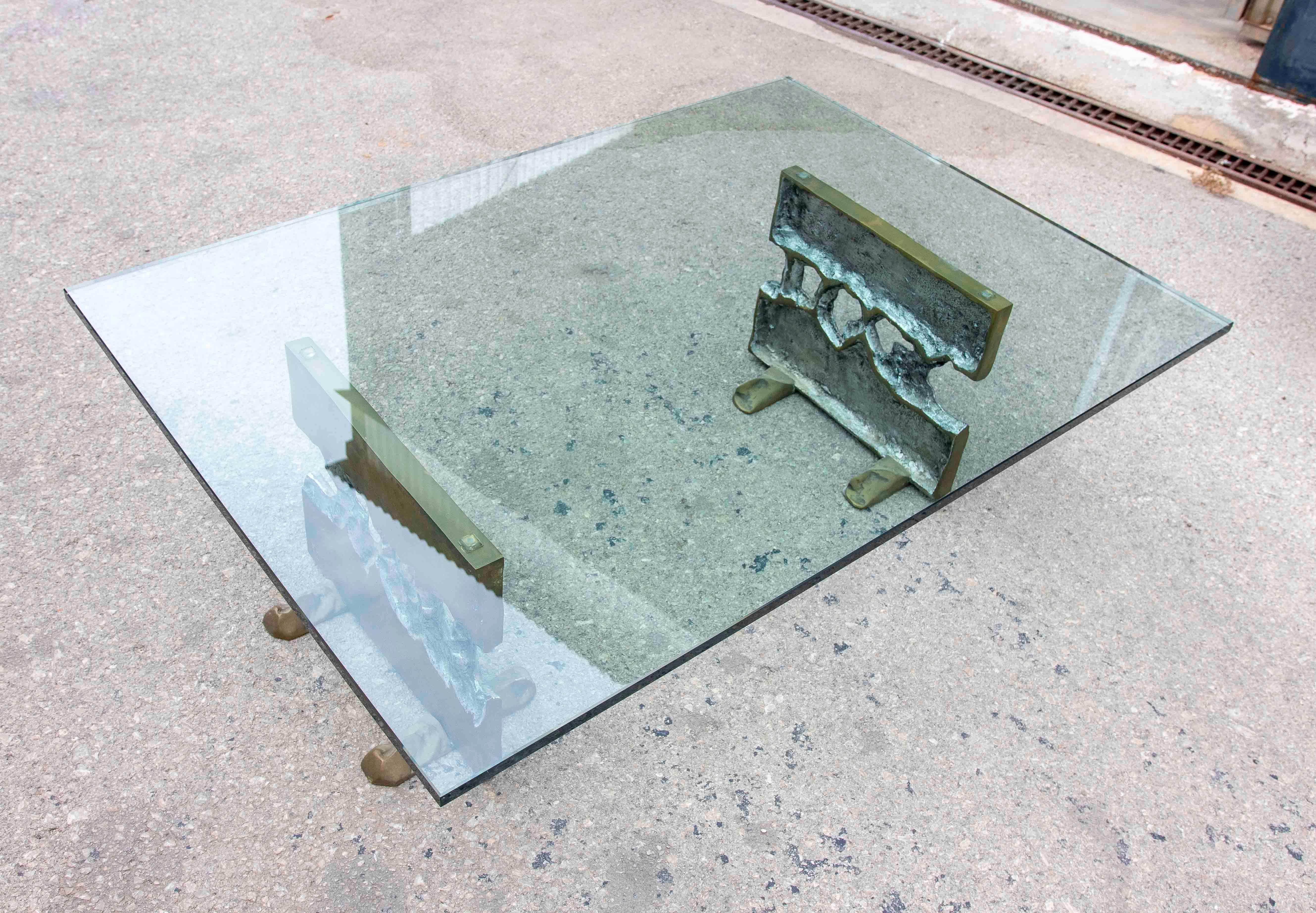 1980s Bronze Table with Glass by David Marshall – Brutalist Sculptural Design For Sale 2
