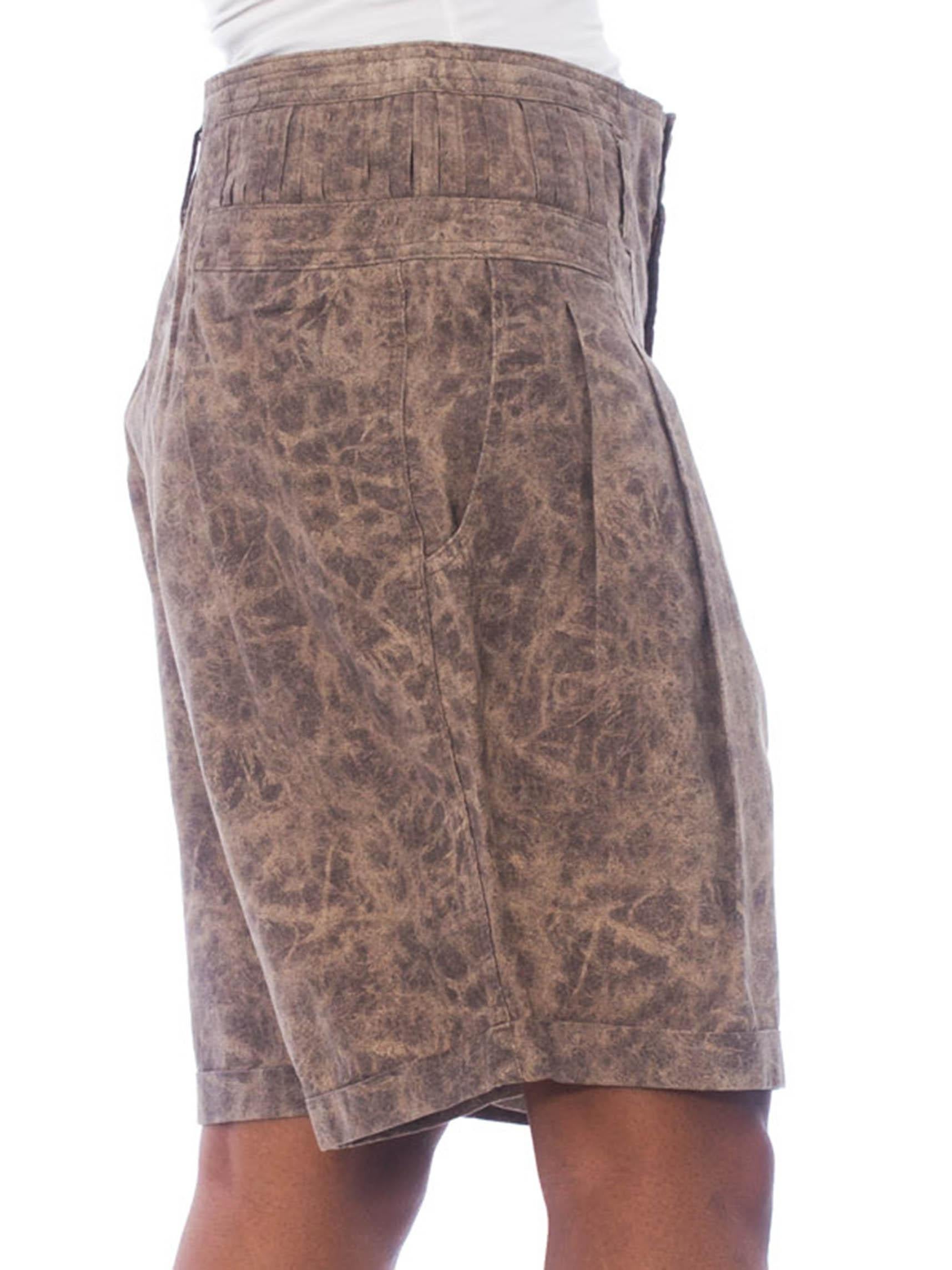 Women's or Men's 1980S Brown Cotton Acid Wash High-Waisted Men's Shorts With Belt Loops A Plenty