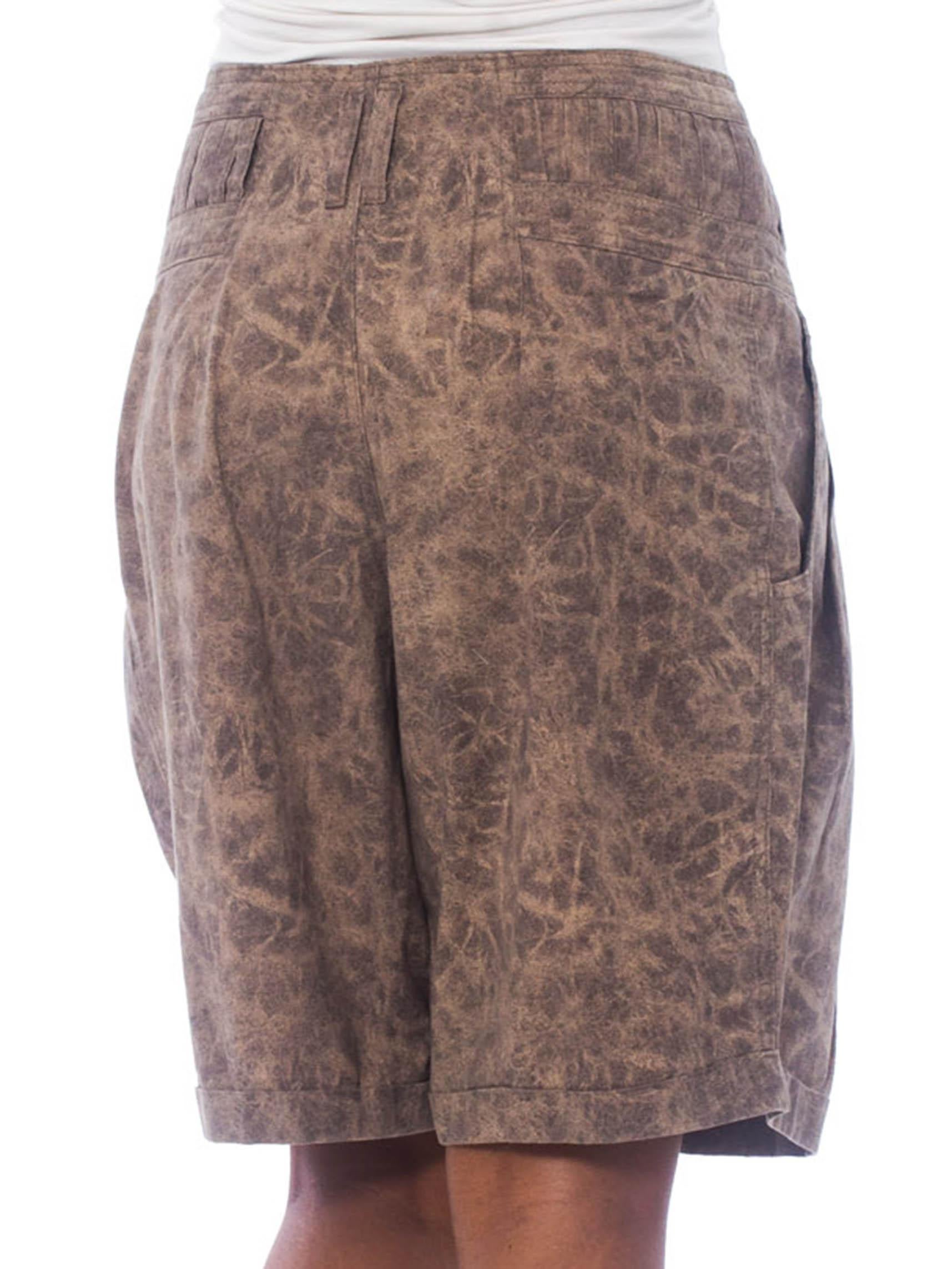 1980S Brown Cotton Acid Wash High-Waisted Men's Shorts With Belt Loops A Plenty 1