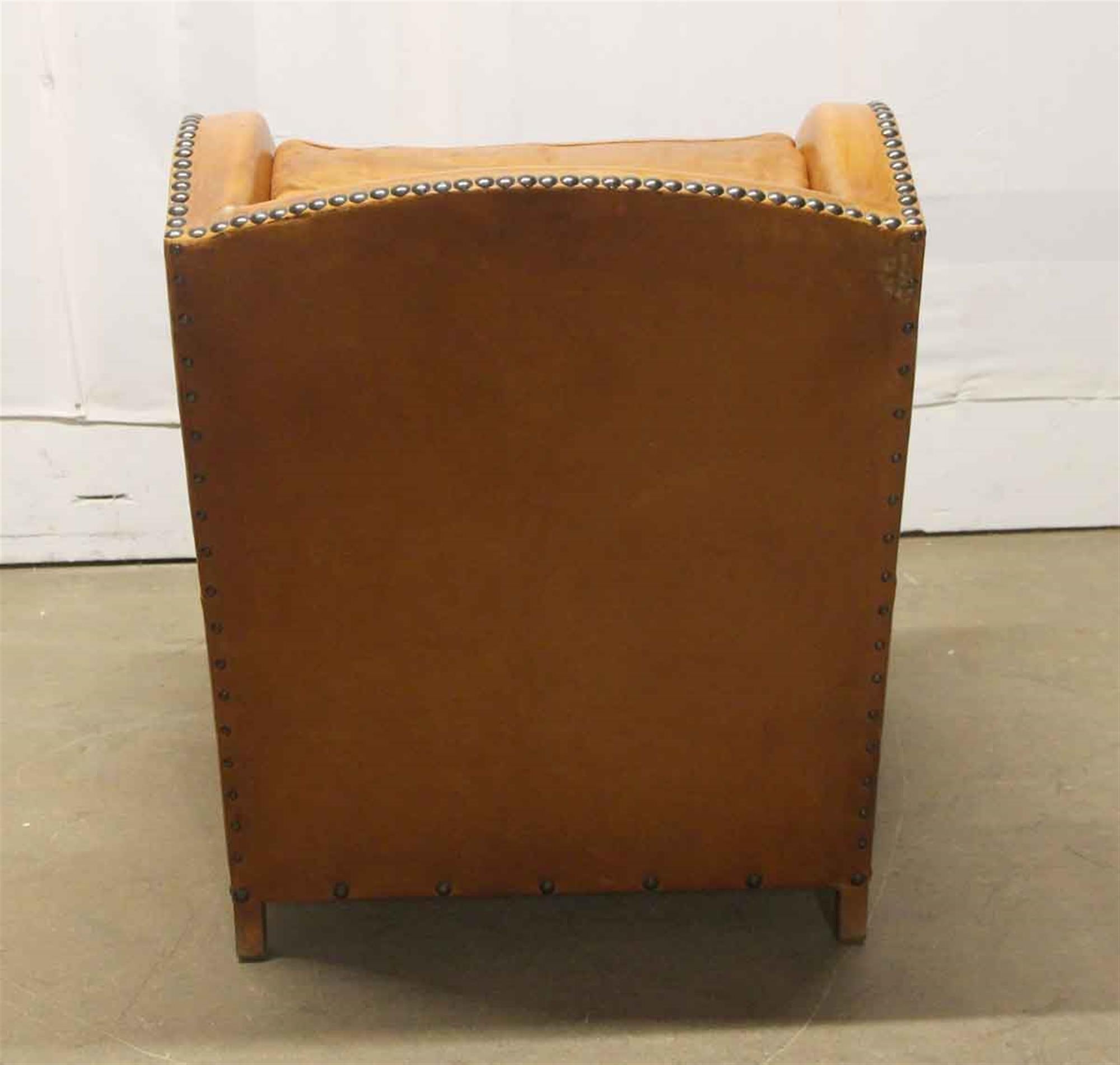 1980s Brown Leather Bergère Club Chair from France with Studded Details 1