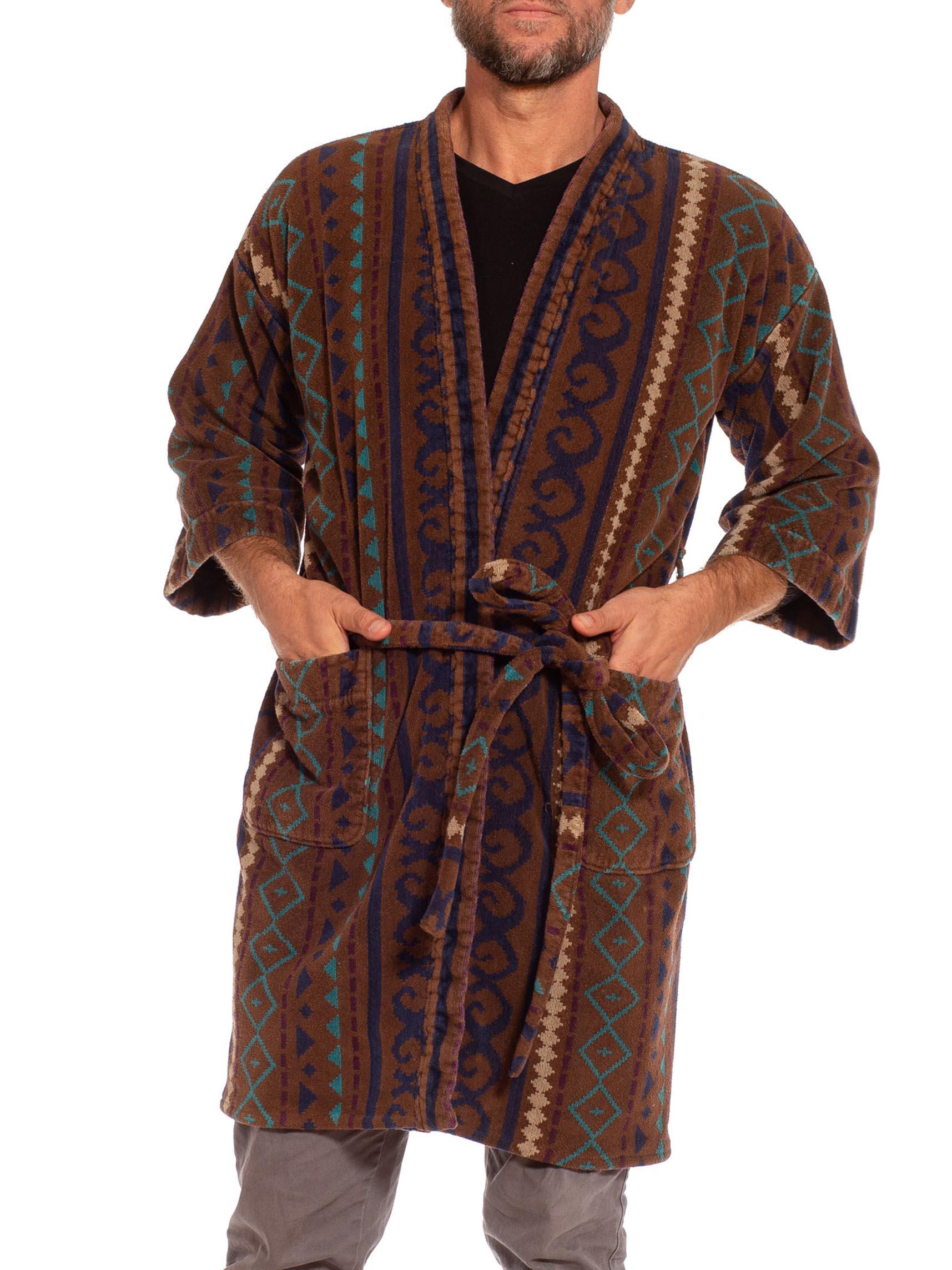 1980S Brown & Navy Cotton Robe 2