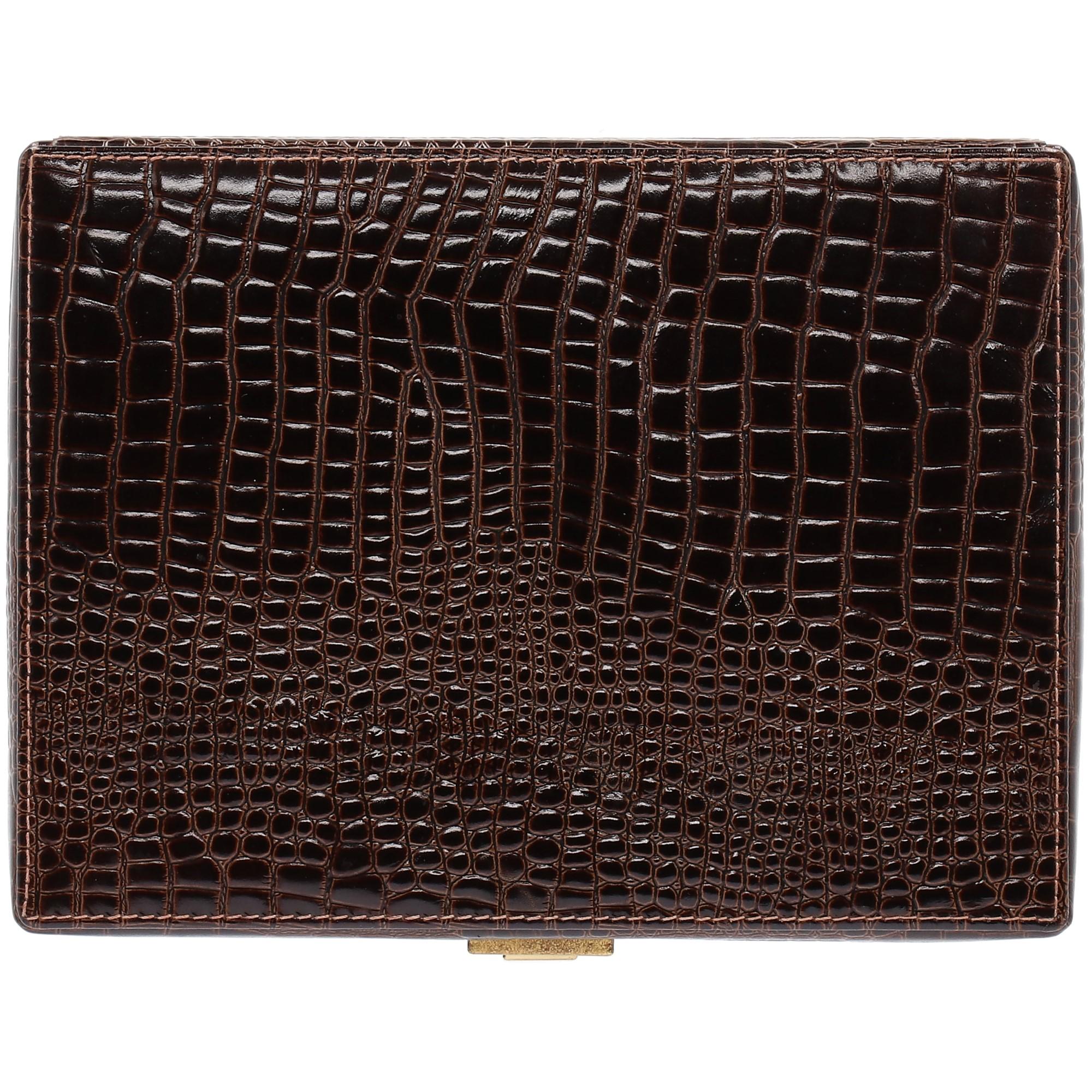 1980s Brown Printed Leather Jewel Box In Good Condition In Lugo (RA), IT