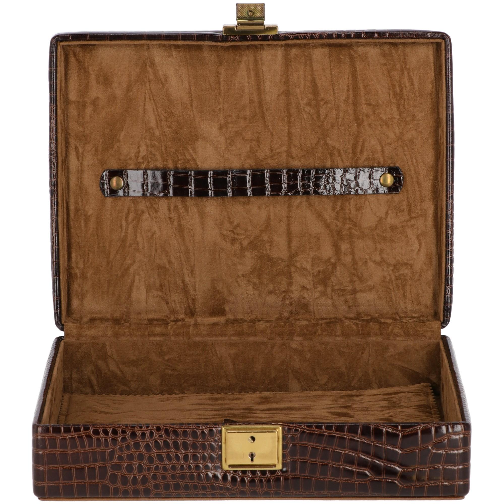 1980s Brown Printed Leather Jewel Box 1