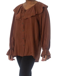 1980S Brown Silk Oversized Poet's Blouse