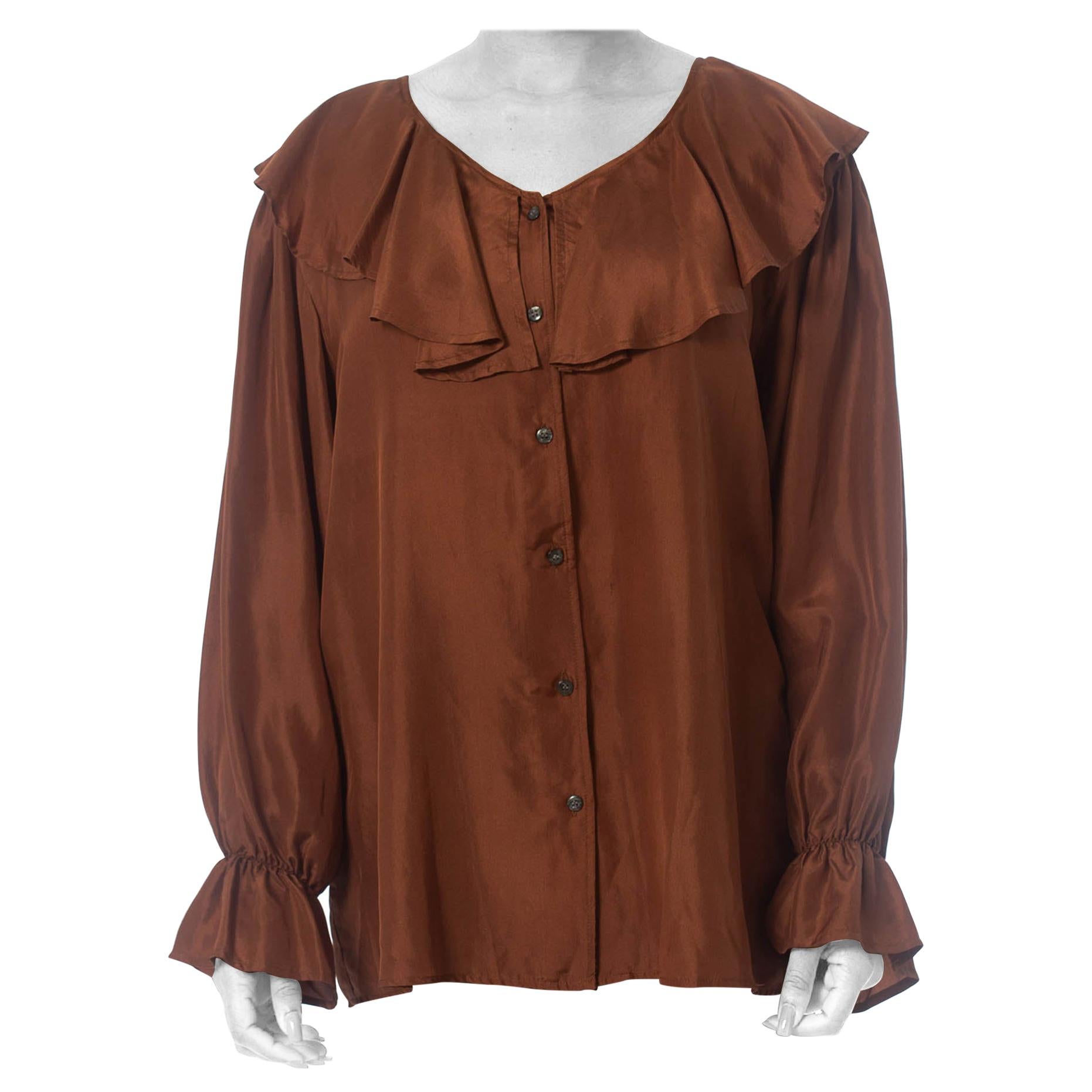 1980S Brown Silk Oversized Poet
s Blouse