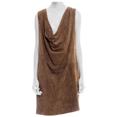 1980S Brown Suede Cowl Neck Dress