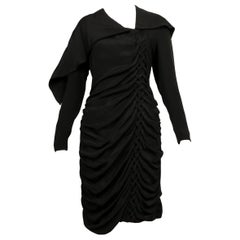 1980's BRUCE OLDFIELD Black Draped Silk Cocktail Dress with Braided Front