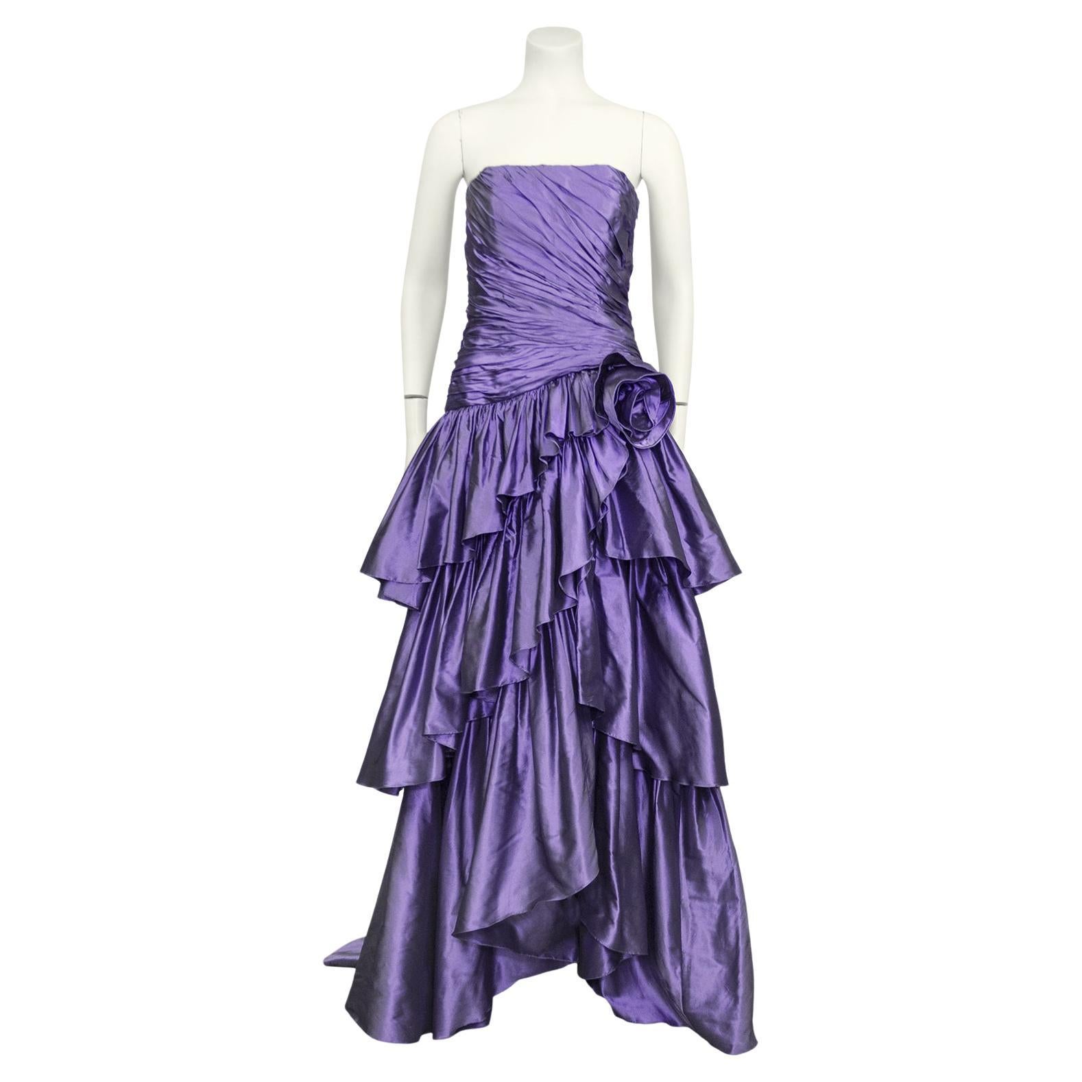 1980s Bruce Oldfield Haute Couture Purple Taffeta Gown