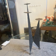 1980s Brutalist Iron and Brass Italian Three Arms Candelabra
