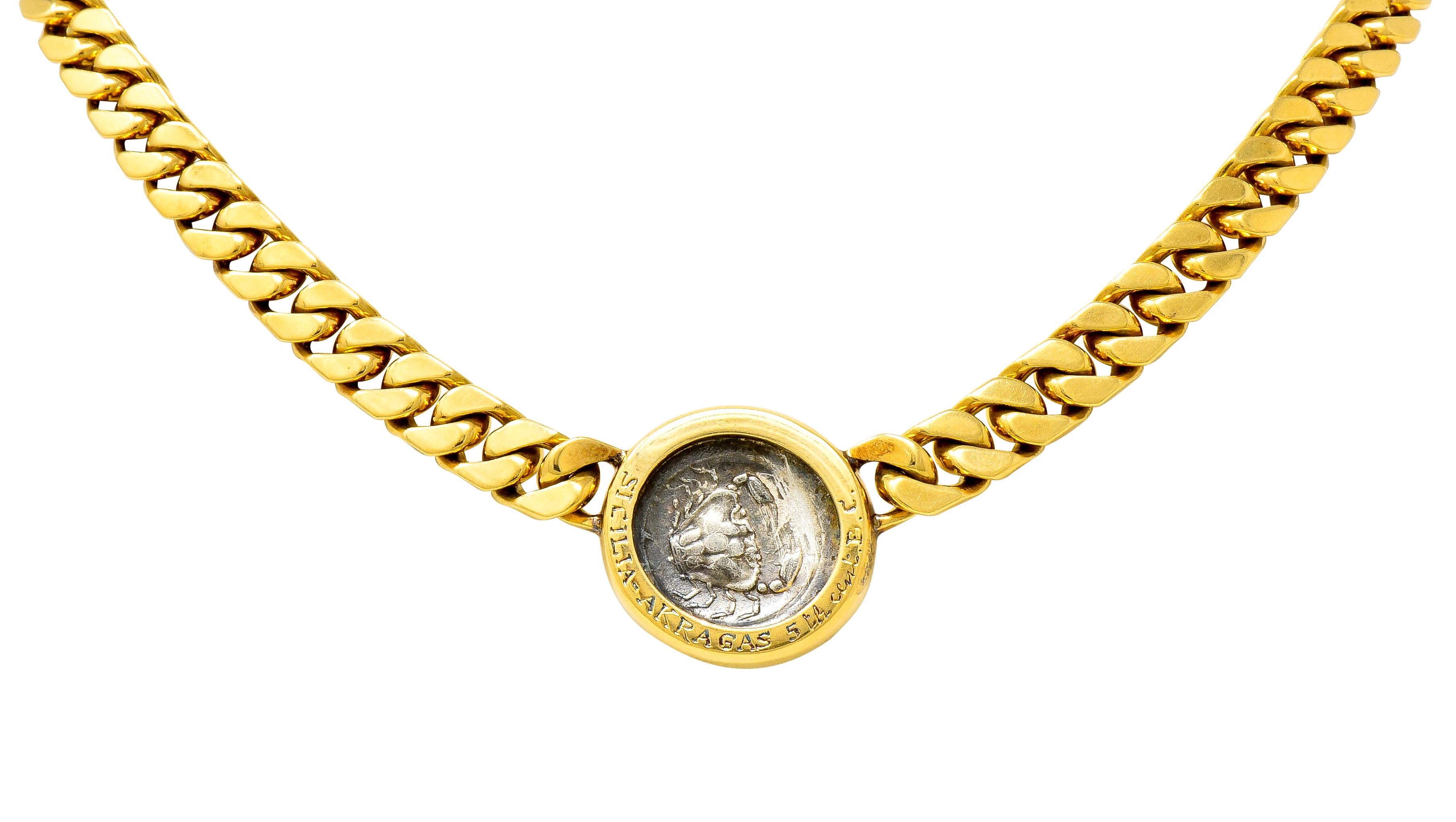 Women's or Men's 1980s Bulgari 18 Karat Gold Italian Akragas Ancient Coin Collar Necklace