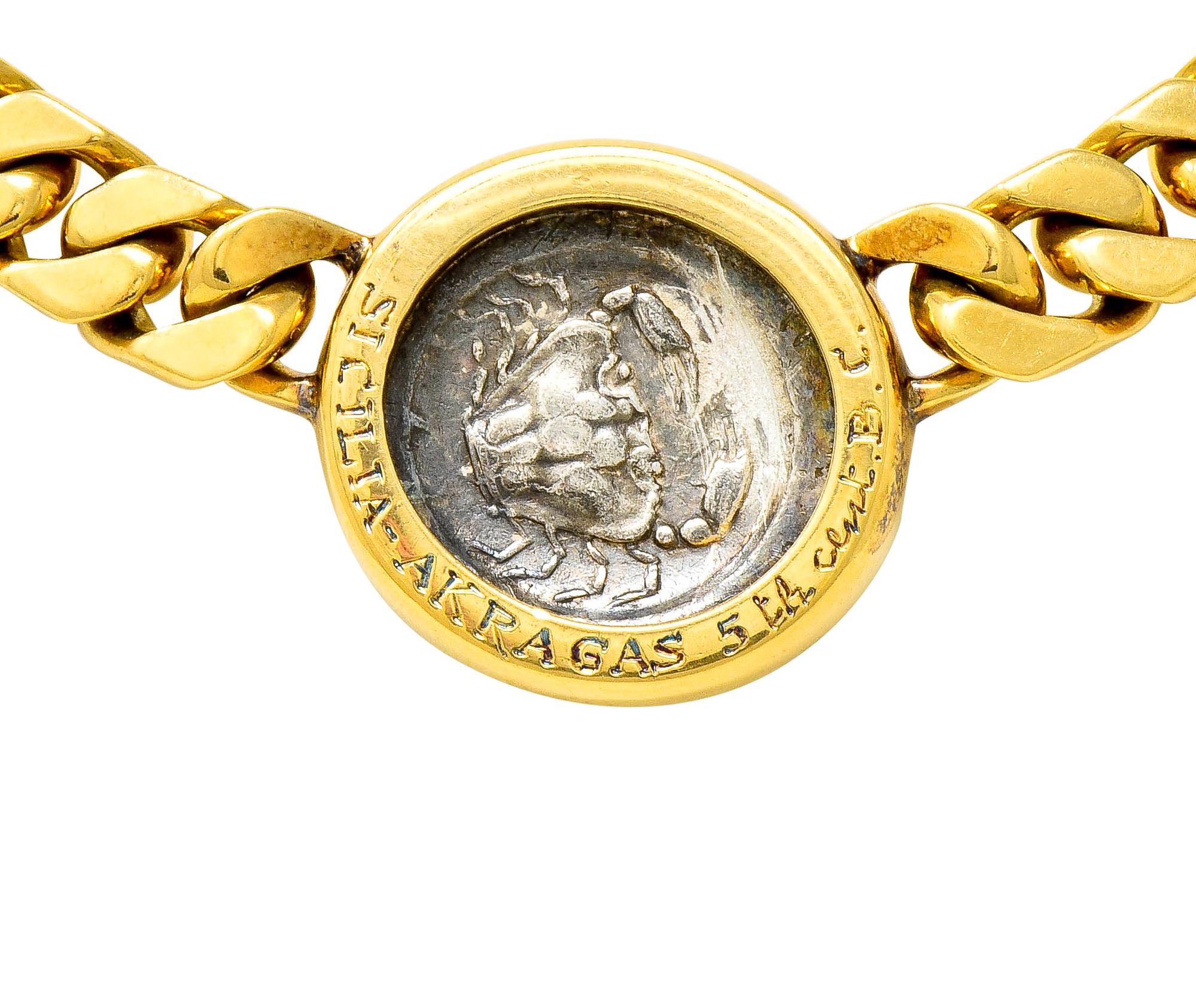 1980s Bulgari 18 Karat Gold Italian Akragas Ancient Coin Collar Necklace 1