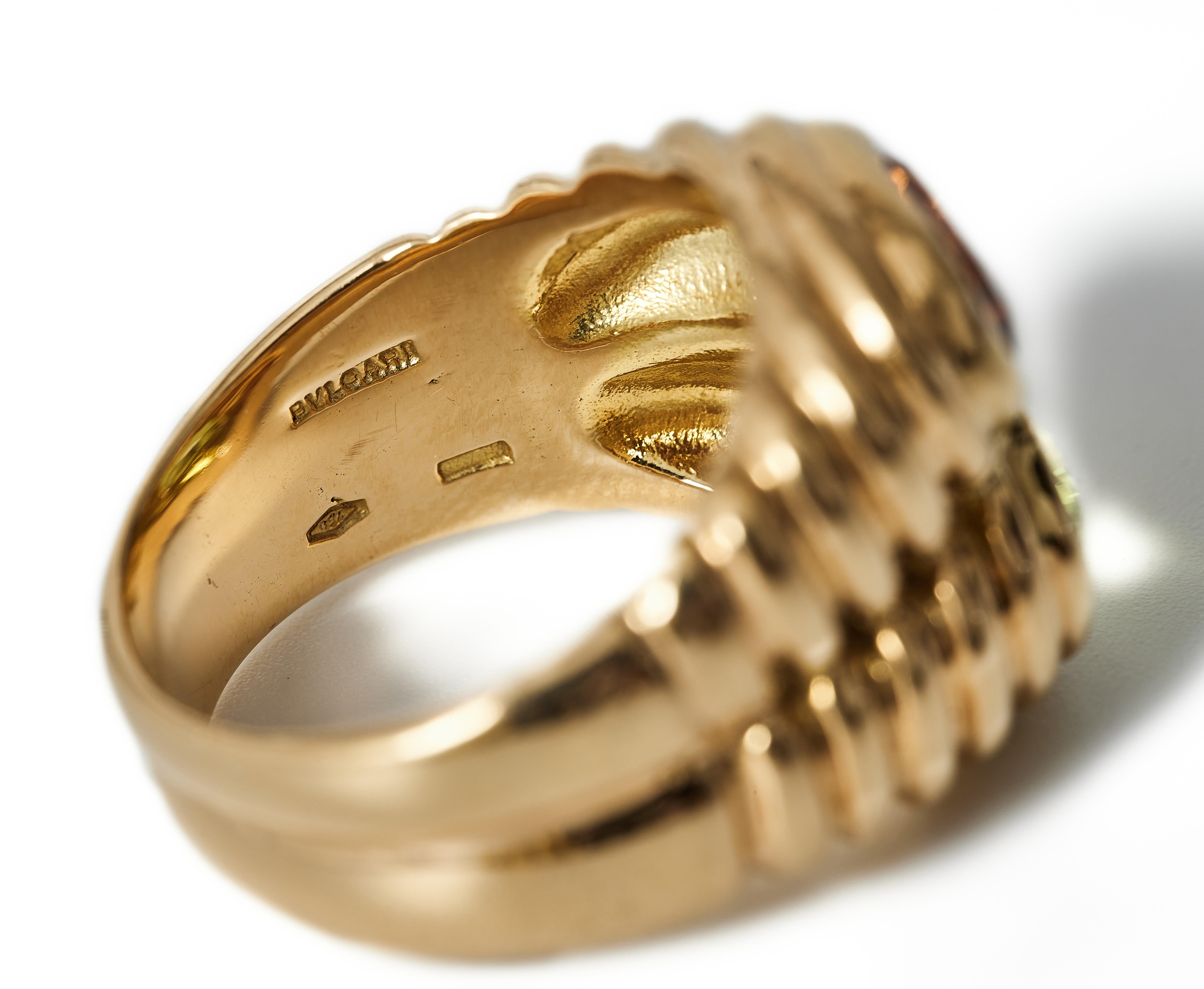Anello doppio Bulgari anni '80 in oro 18 carati con peridoto e citrino in vendita 1