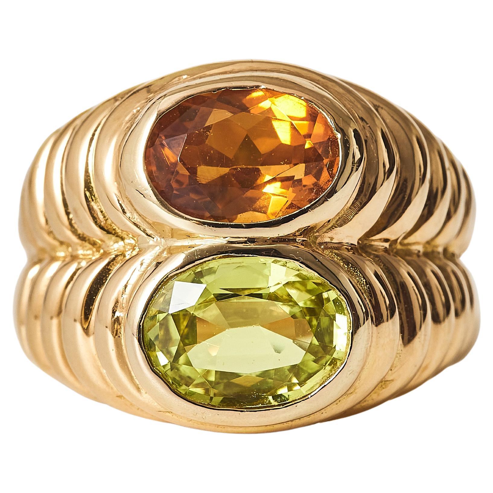 1980er Jahre Bulgari 18 Karat Gold Peridot und Citrin Doppio Ring