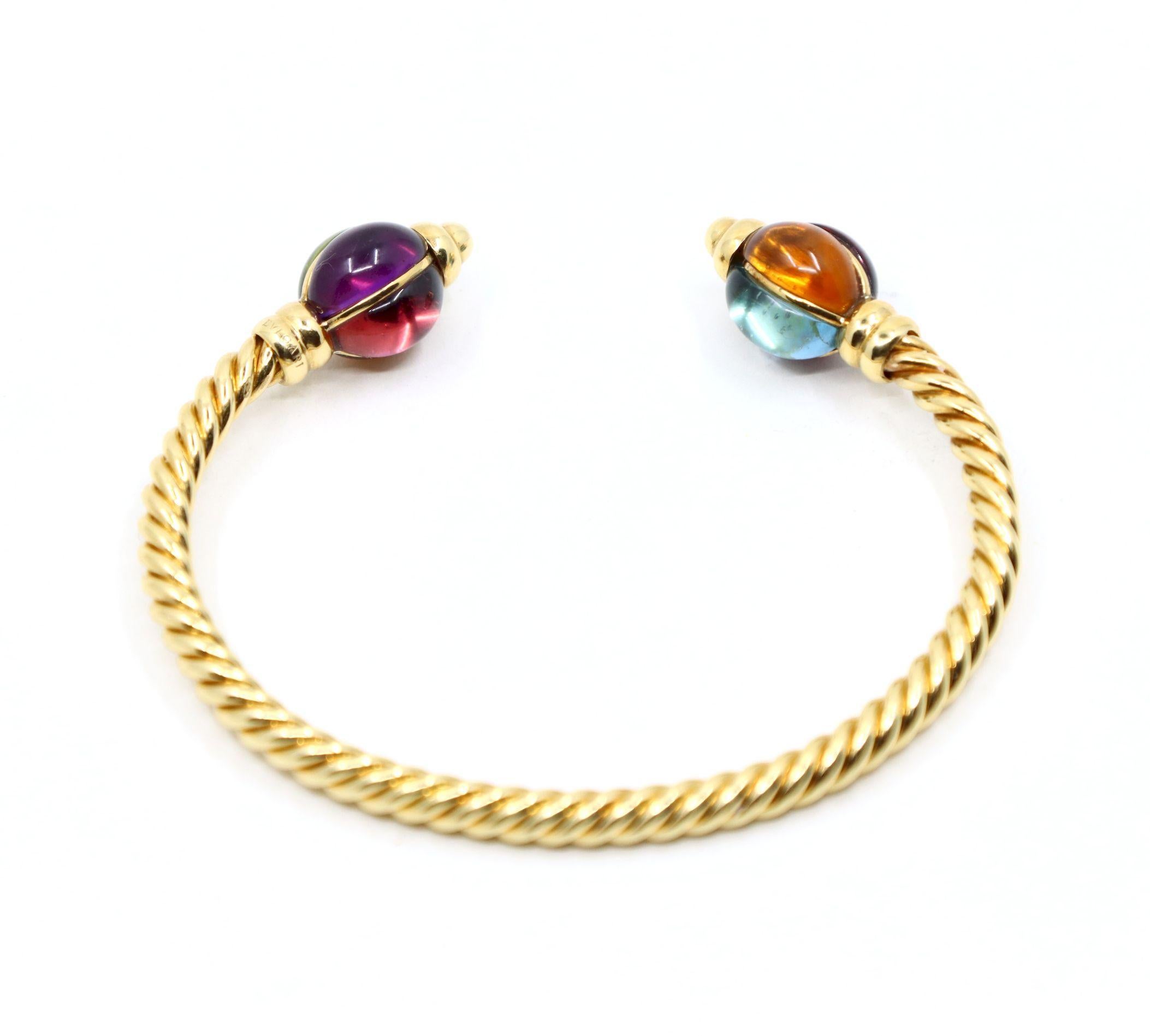 Bracciale Bulgari anni '80 in oro 18 carati con più pietre preziose e corda ritorta in vendita 3