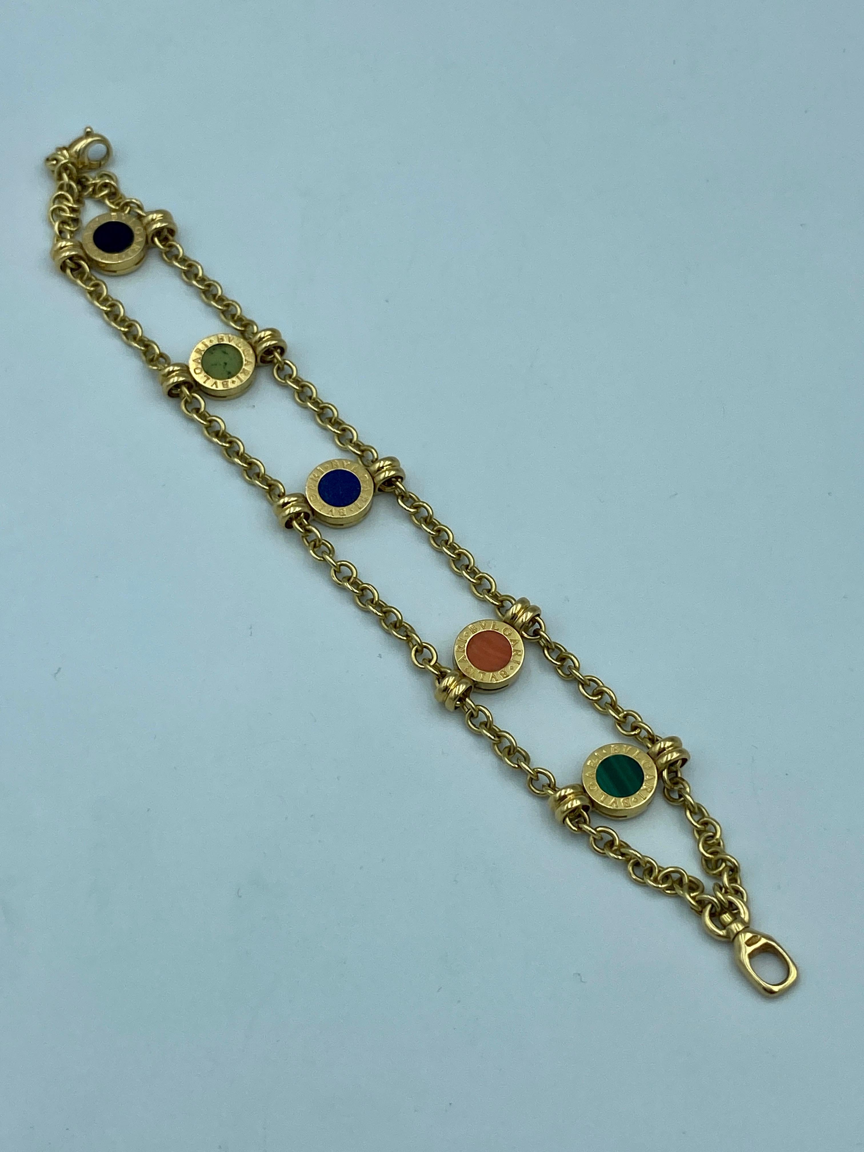 1980s Bulgari 18k gold multistone chain necklace, bracelet & earring set For Sale 1