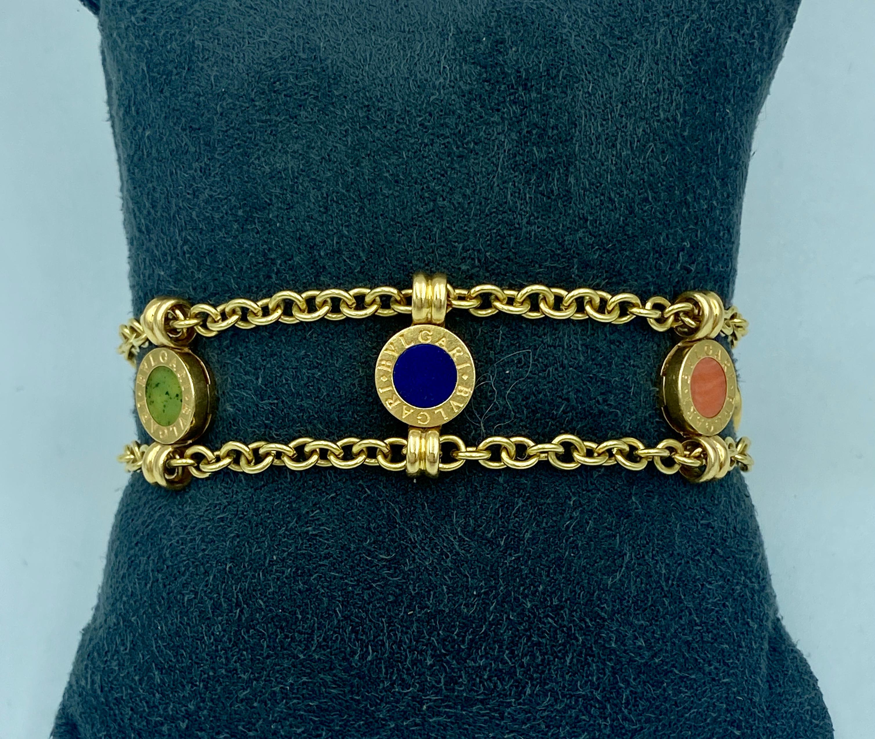 1980s Bulgari 18k gold multistone chain necklace, bracelet & earring set For Sale 2