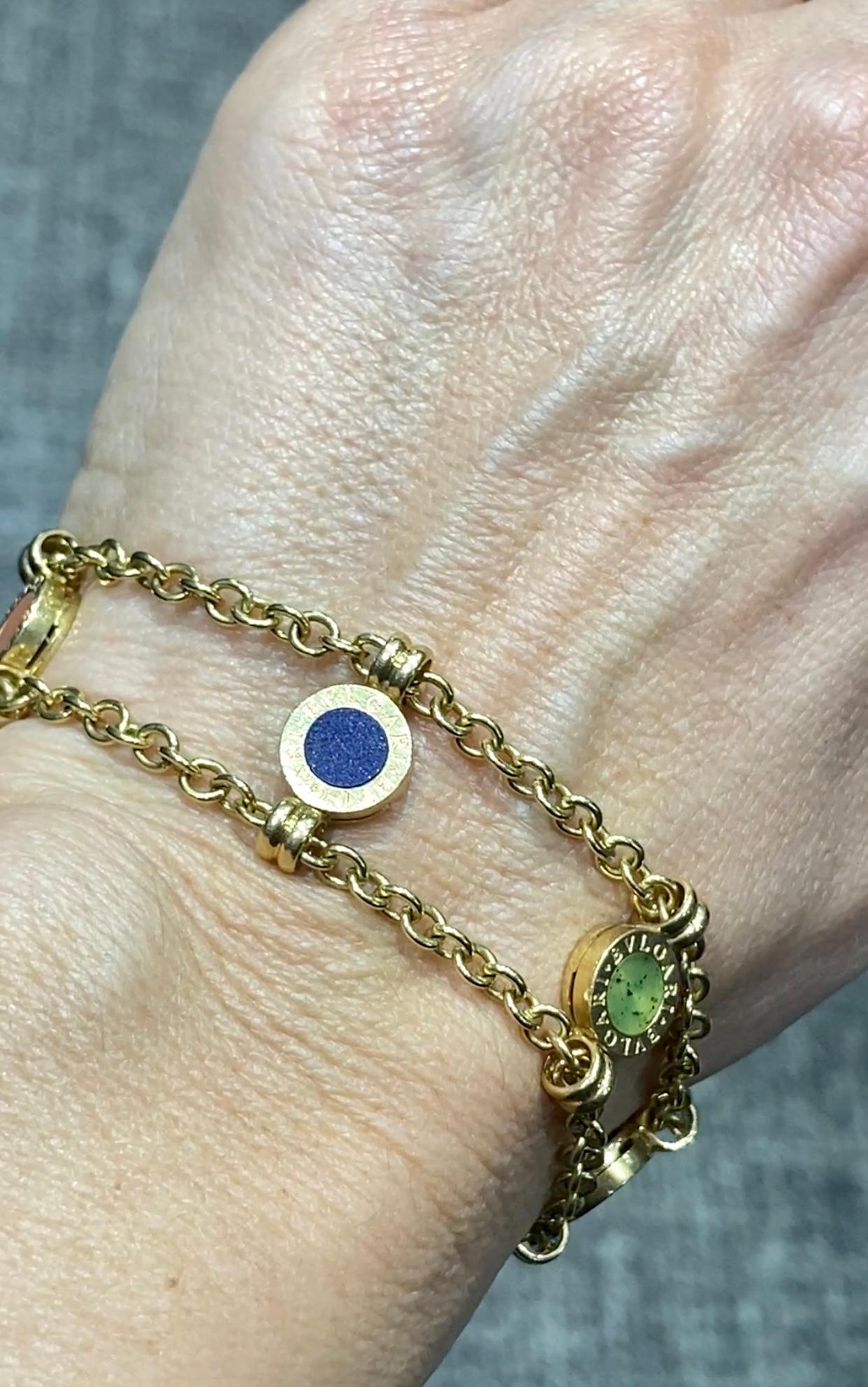 1980s Bulgari 18k gold multistone chain necklace, bracelet & earring set For Sale 3