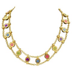 1980s Bulgari 18k gold multistone chain necklace, bracelet & earring set