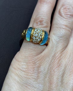 1980er Jahre Bulgari 18k Gelbgold, Diamant und blauer Topas Cocktailring