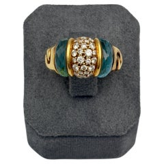 1980er Jahre Bulgari 18k Gelbgold, Diamant und blauer Topas Cocktailring