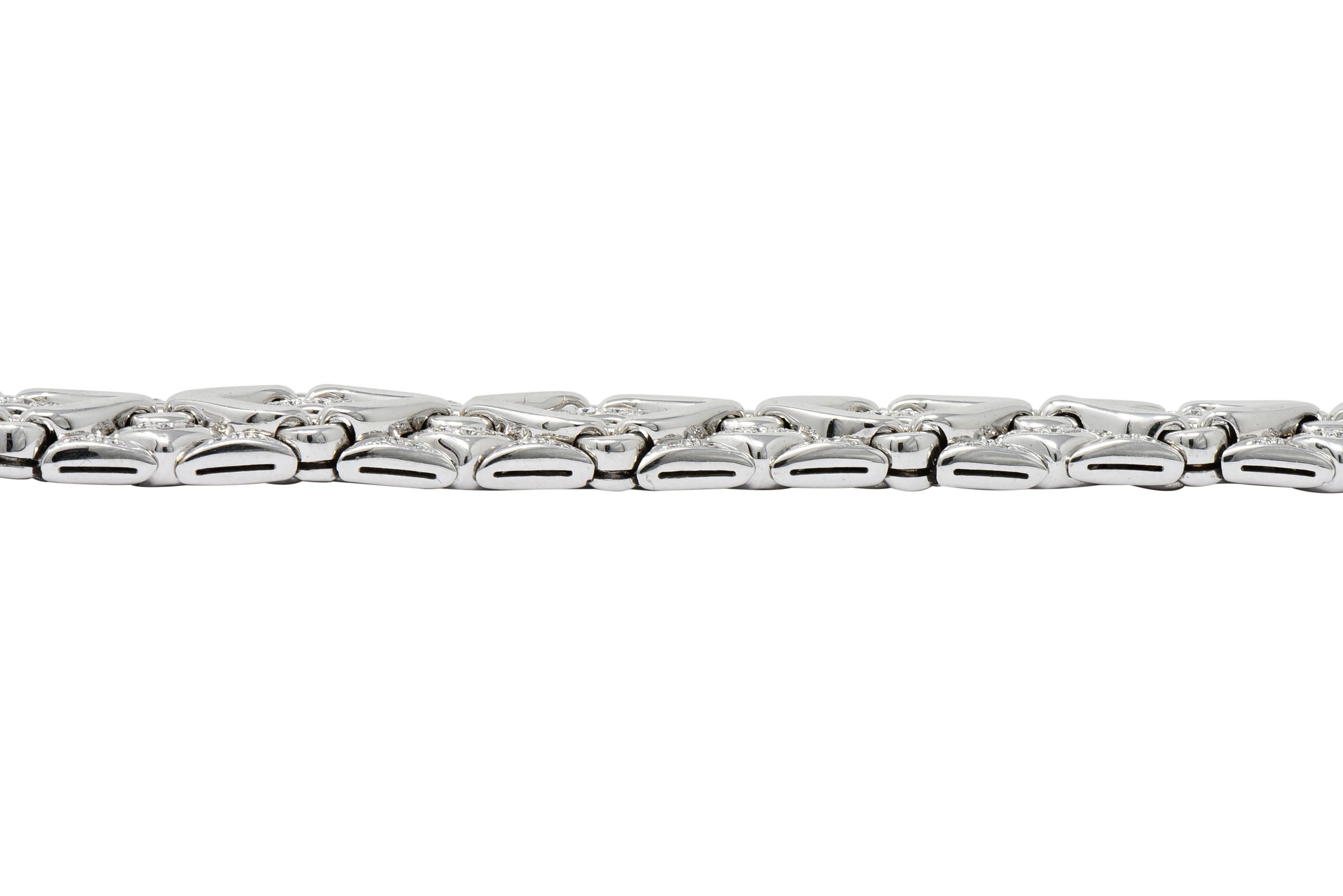 1980s Bulgari 2.40 Carat Diamond 18 Karat White Gold Trika Link Bracelet In Excellent Condition In Philadelphia, PA