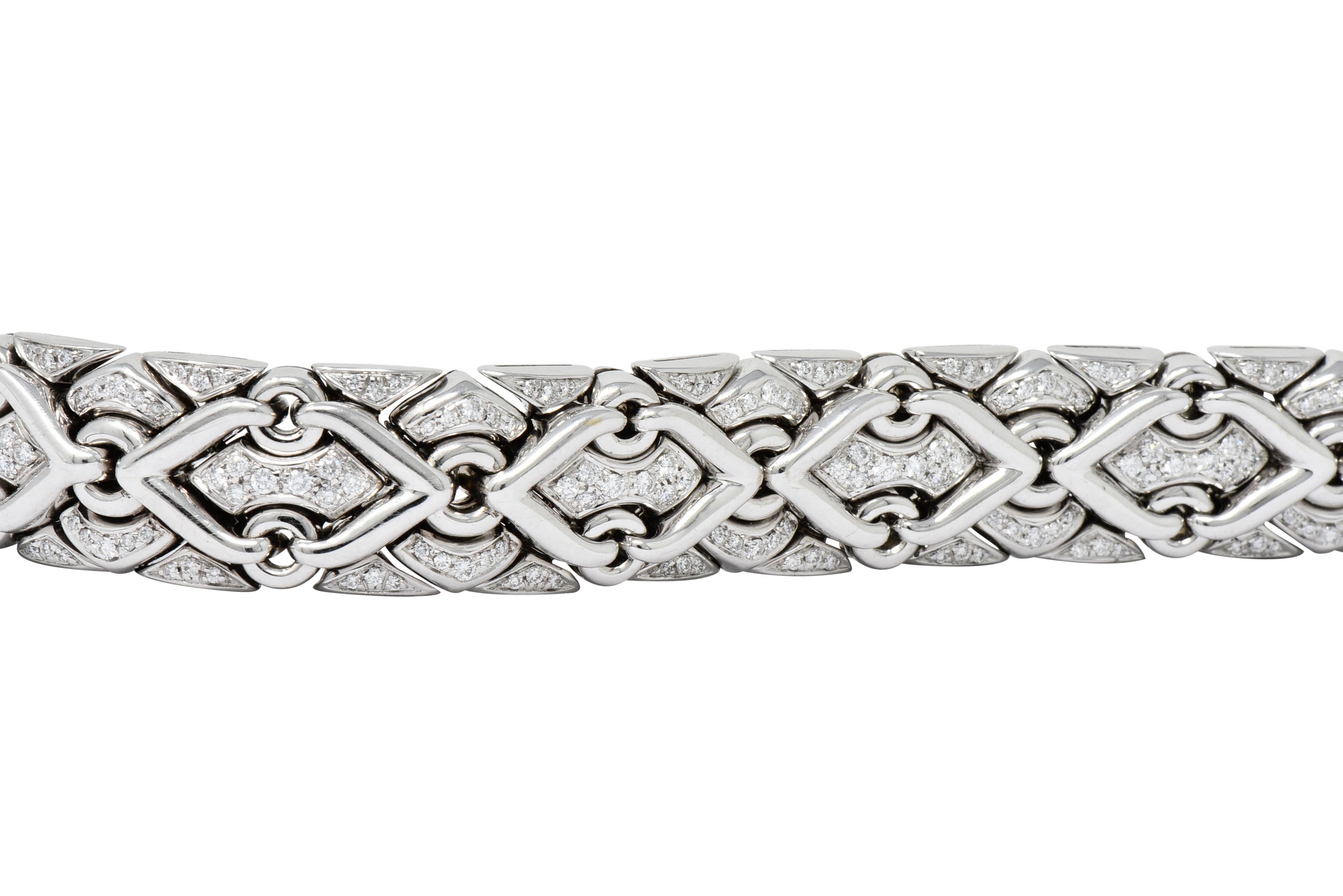 Women's or Men's 1980s Bulgari 2.40 Carat Diamond 18 Karat White Gold Trika Link Bracelet