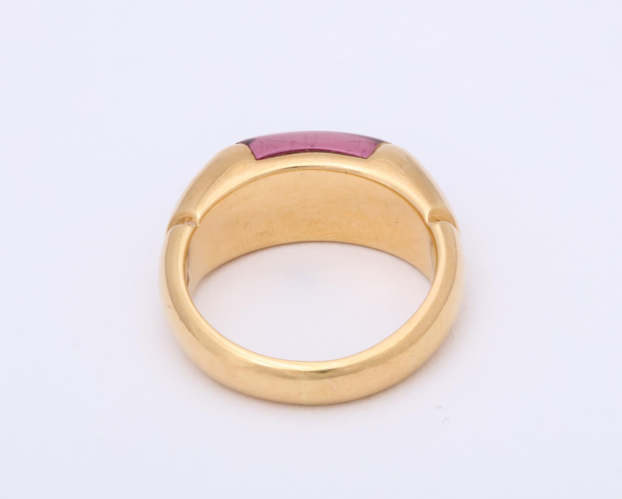 1980s Bulgari Custom Cut Pink Tourmaline and High Polish Gold Band Style Ring 2