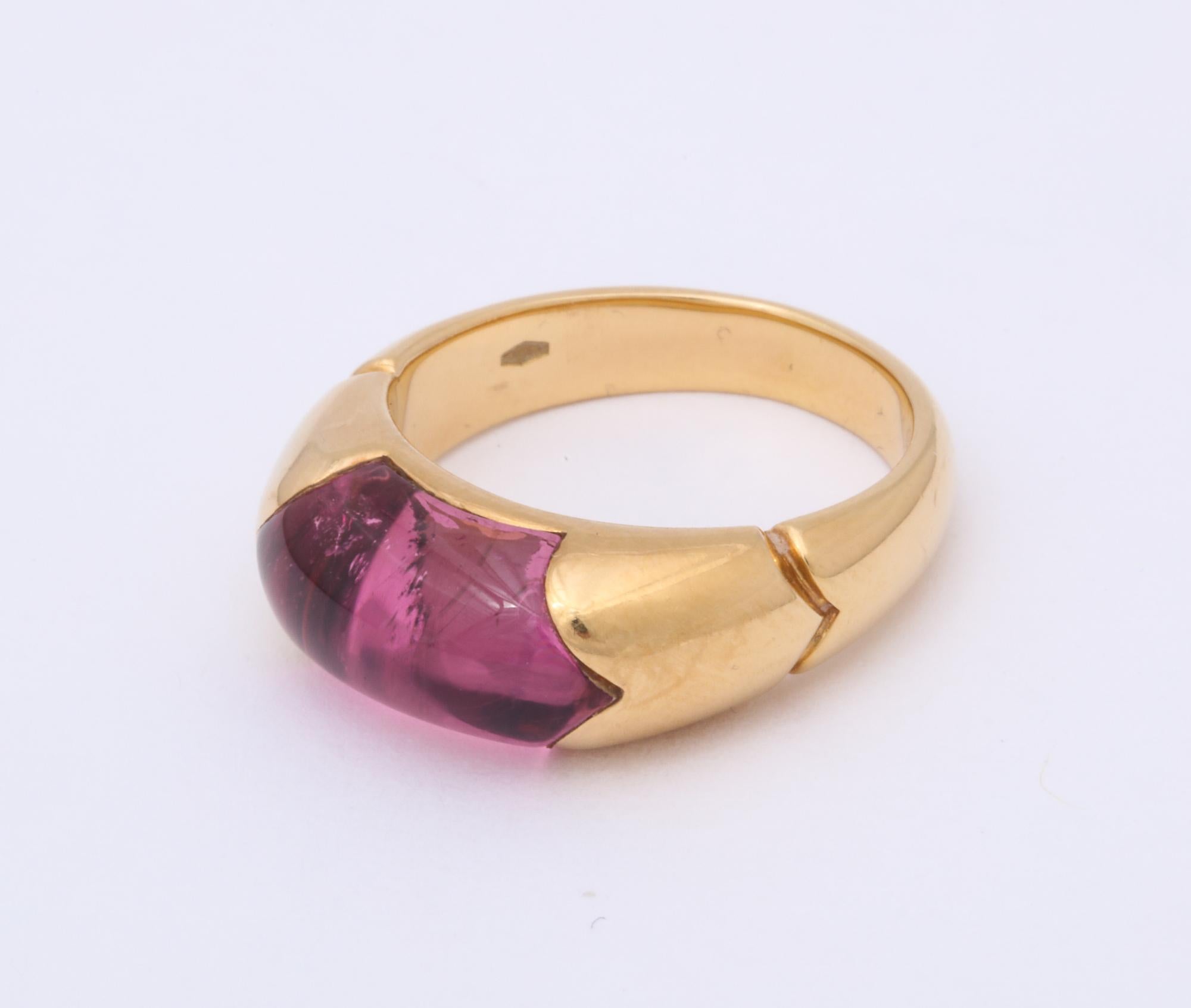 1980s Bulgari Custom Cut Pink Tourmaline and High Polish Gold Band Style Ring 3