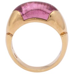 1980s Bulgari Custom Cut Pink Tourmaline and High Polish Gold Band Style Ring
