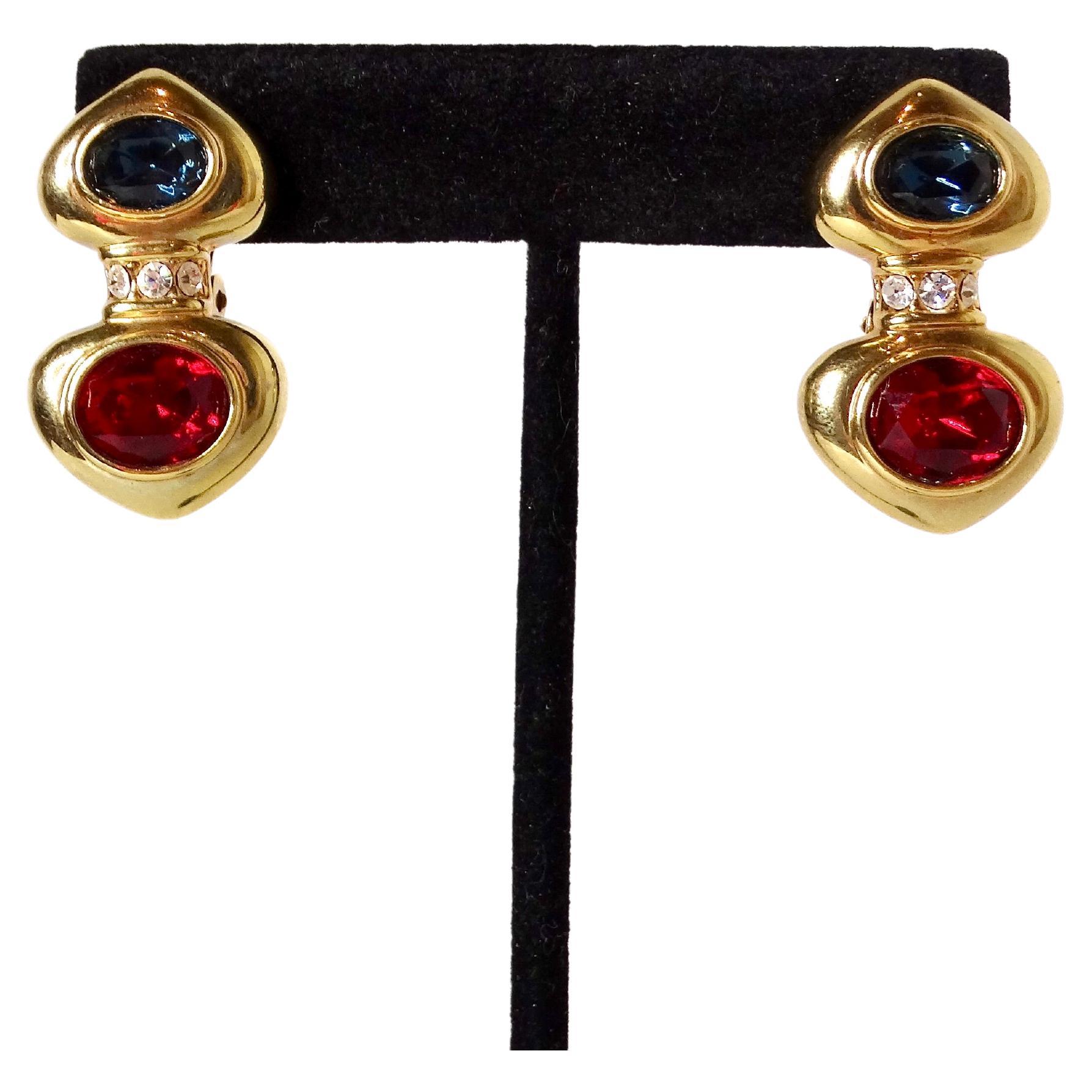 Donna Orecchini anni '80 di ispirazione bulgara placcati in oro 14k con cristalli e Jewell in vendita