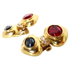 1980s Bulgari Inspired 14k Gold Plated Crystal & Jewel Toned Earrings