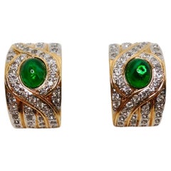 Boucles d'oreilles d'inspiration Bulgari des années 1980 en or 18 carats plaqué vert et strass