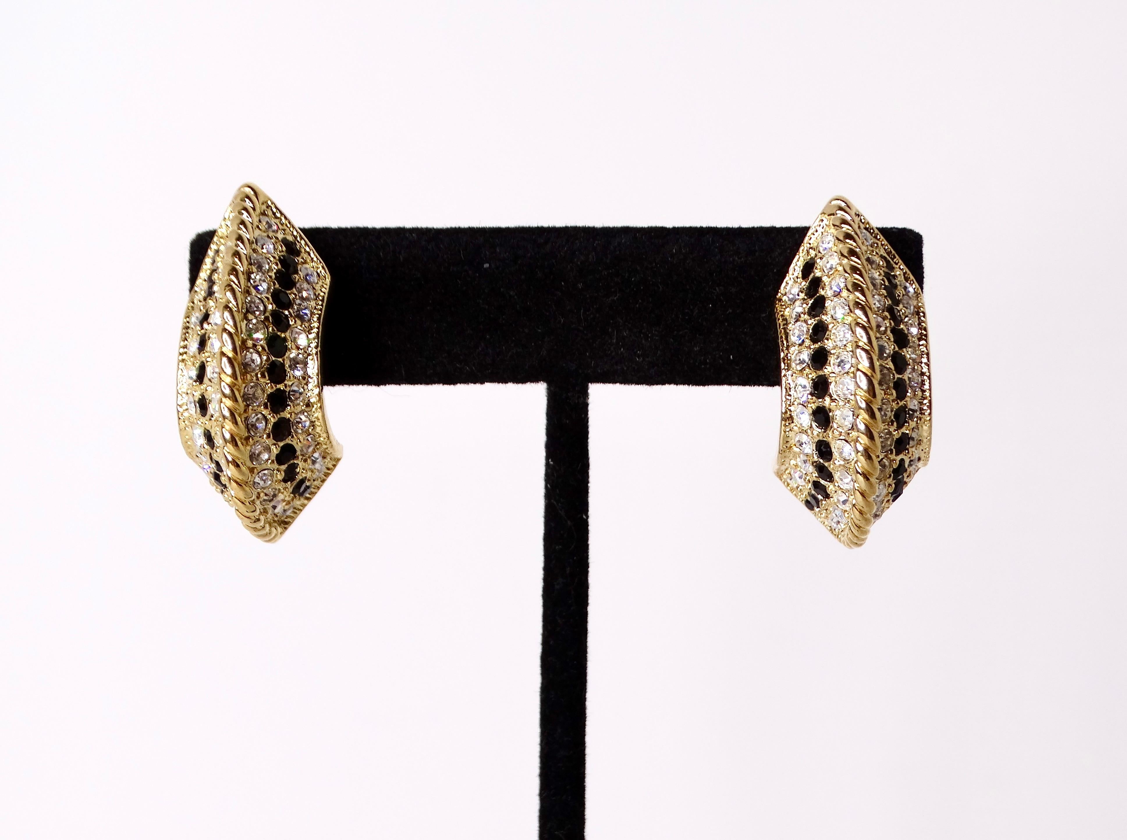 Boucles d'oreilles en or 18k des années 1980 inspirées par Bulgari et incrustées de cristaux de fantaisie Pour femmes en vente