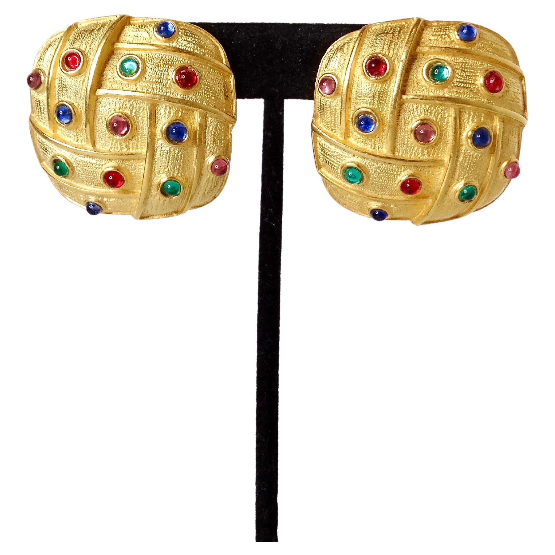 Women's 1980s Bulgari Inspired Large 18k Gold Plated Woven Motif Clip-On Earrings For Sale