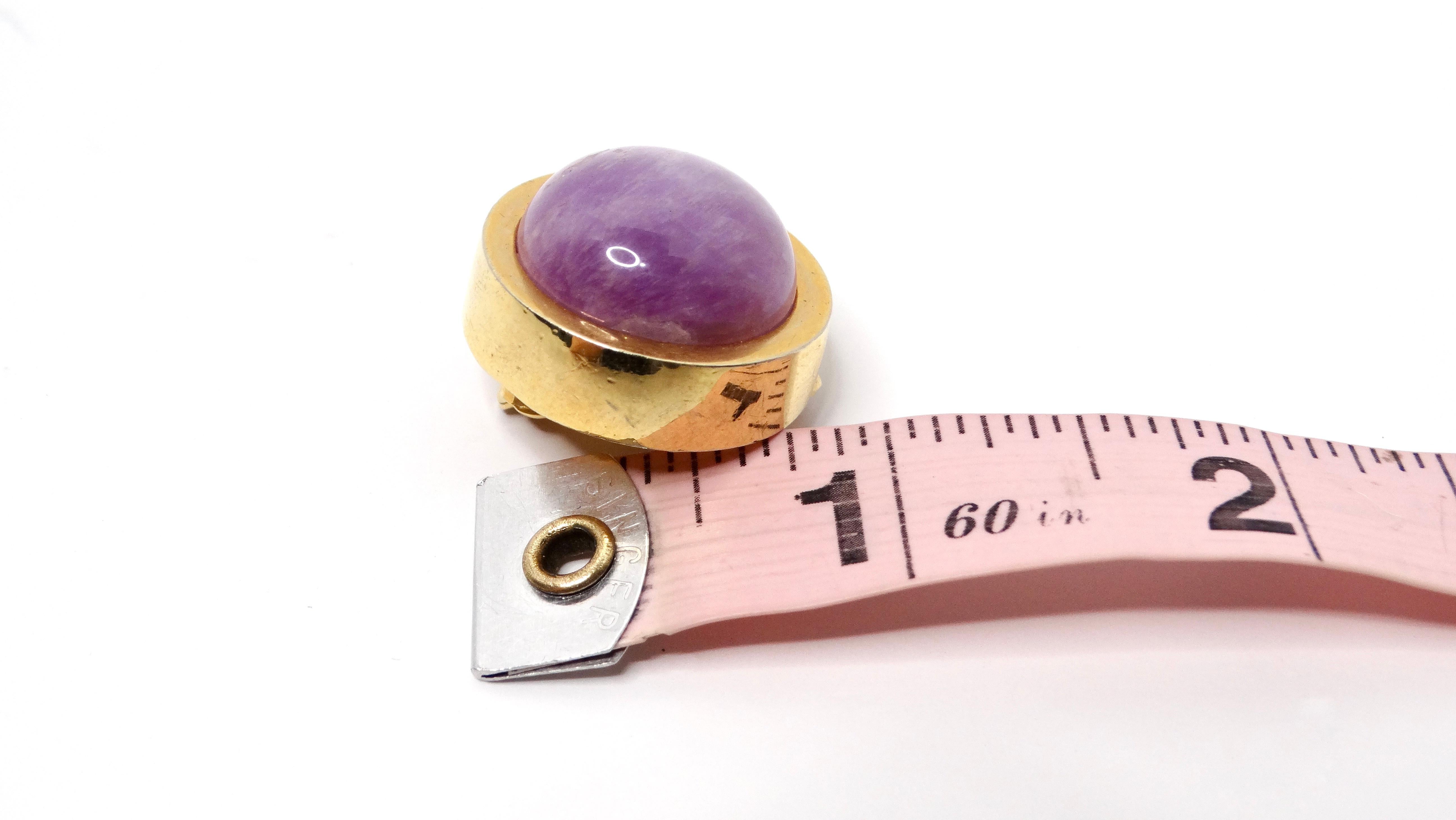 Women's 1980s Bulgari Inspired Round Purple Stone 18k Gold Plated Earrings For Sale