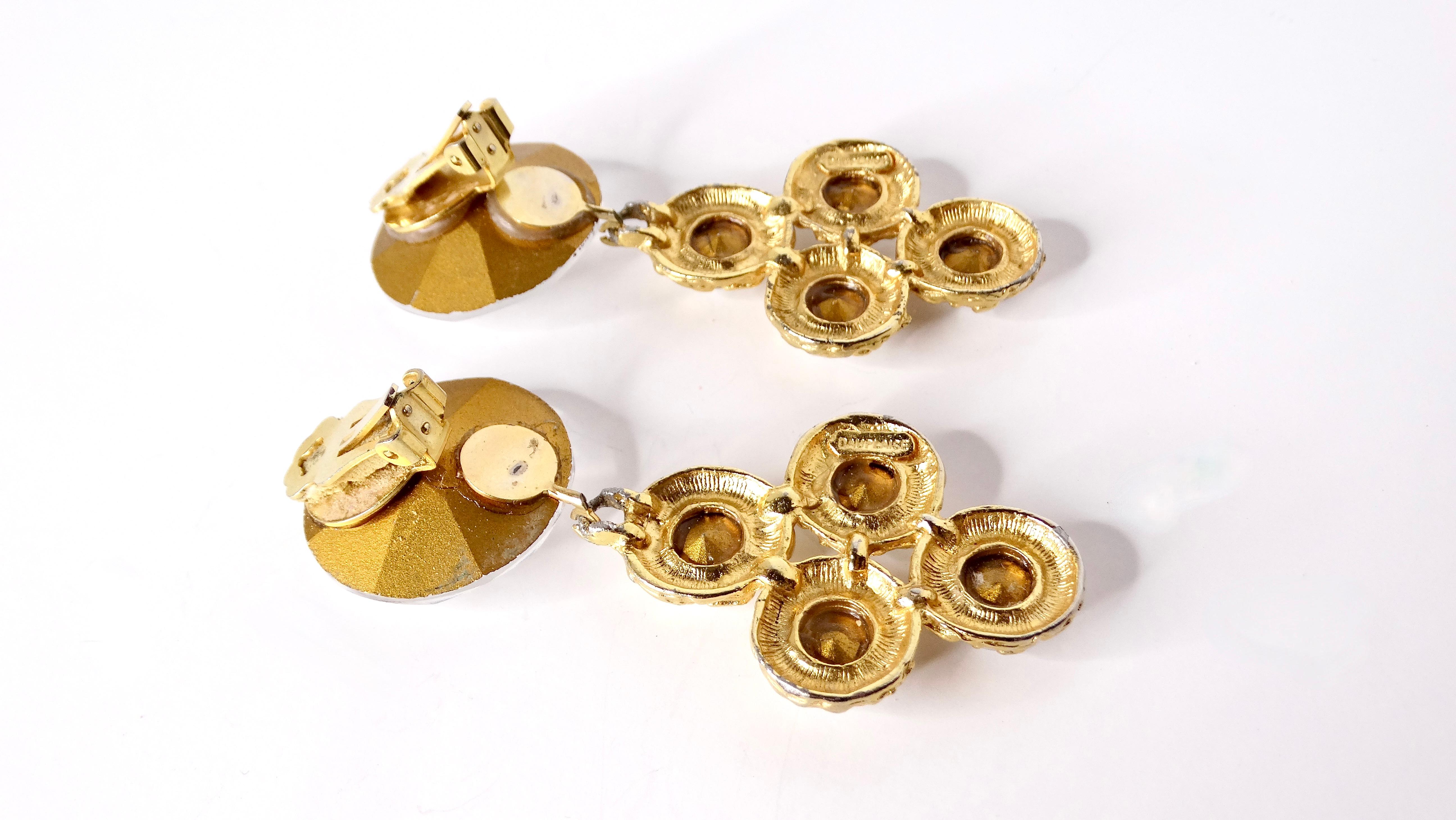 1980s Bulgari Inspried 18k Gold Plated Molten-Style Rhinestone Dangle Earrings In Good Condition For Sale In Scottsdale, AZ