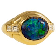 Vintage 1980s Bulgari Opal, Diamond and Gold Ring