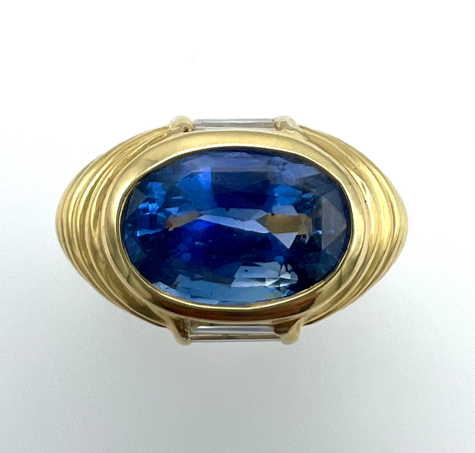 Oval Cut 1980’s Bulgari Yellow Gold Sapphire & Diamond Ring