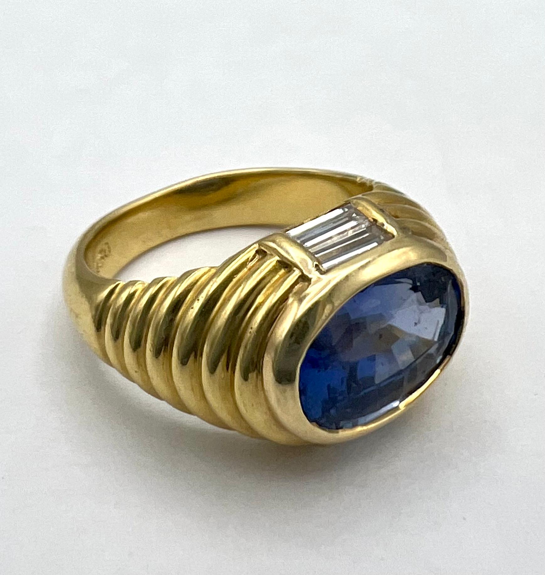 Women's or Men's 1980’s Bulgari Yellow Gold Sapphire & Diamond Ring
