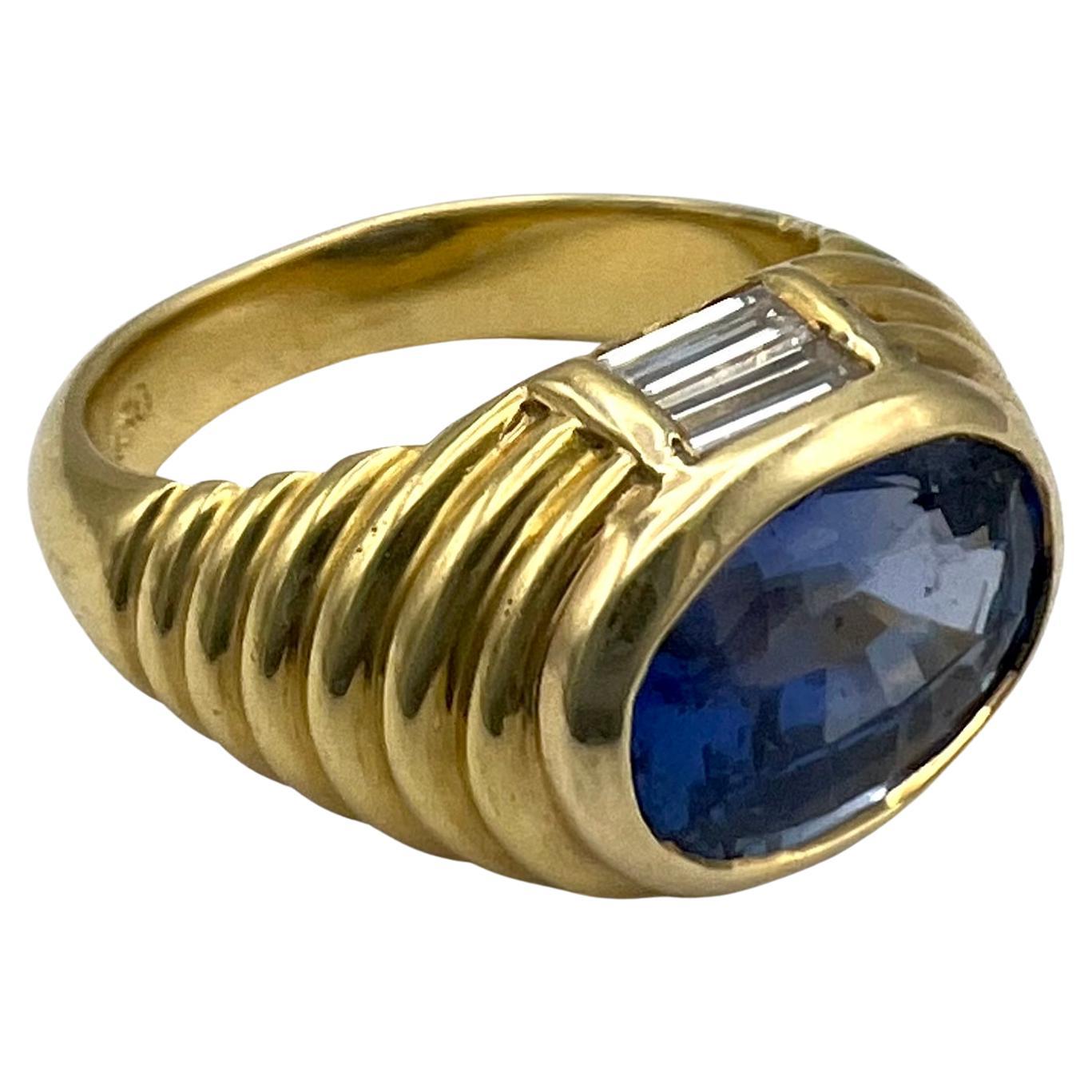 1980er Bulgari Gelbgold Saphir & Diamant-Ring