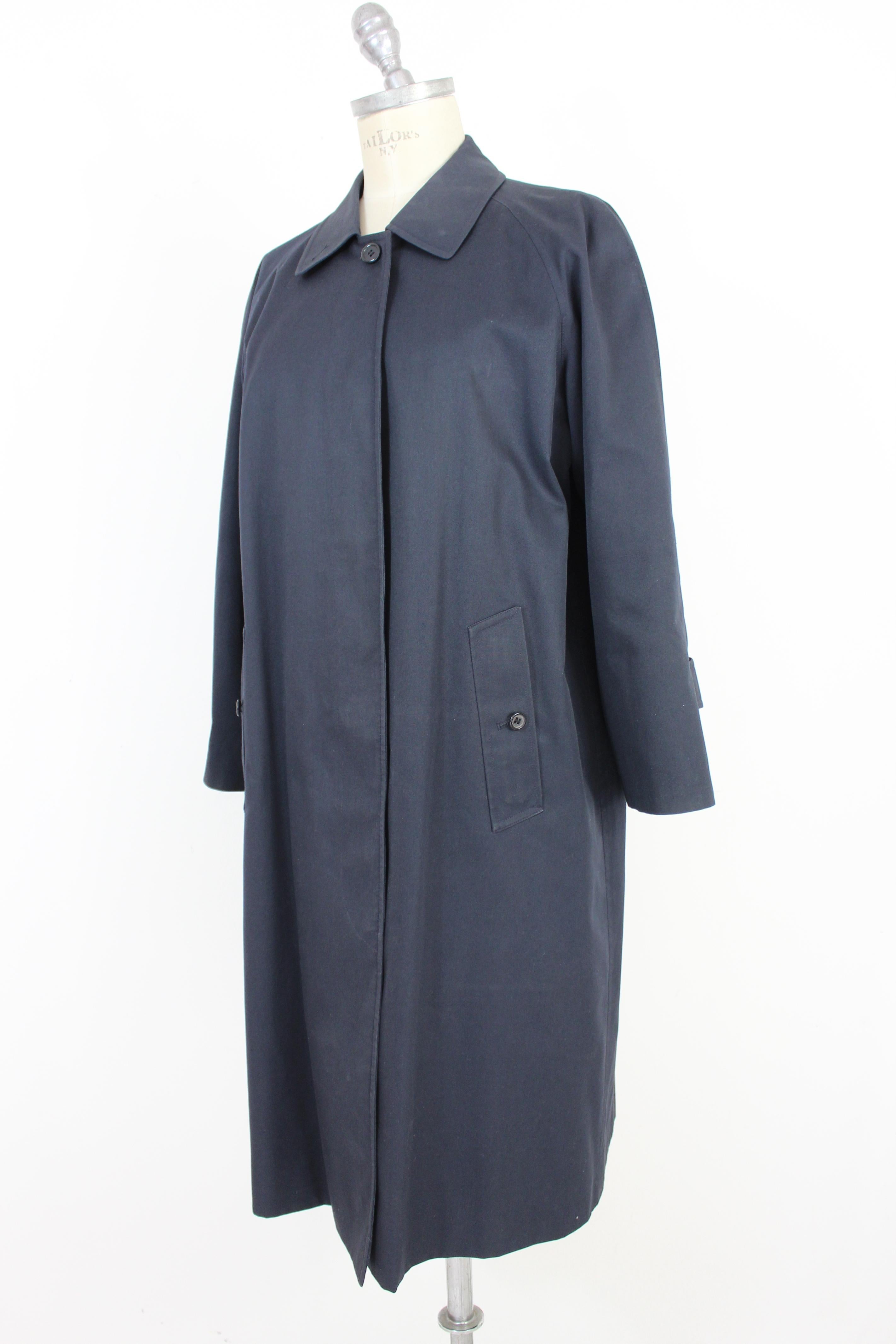 Black 1980s Burberry Blue Cotton Classic Raincoat