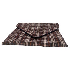 1980s  Burberry Blue Tartan Laptop Envelope Quilted Bag